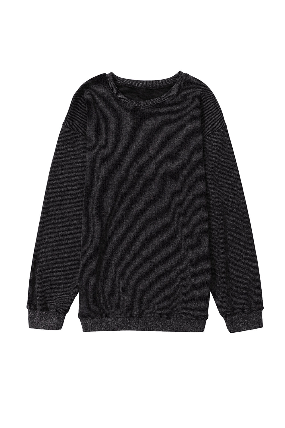 Black Solid Ribbed Knit Round Neck Pullover Sweatshirt - Premium Tops from Momma Done Gone Crafty- Just $41.94! Shop now at Momma Done Gone Crafty
