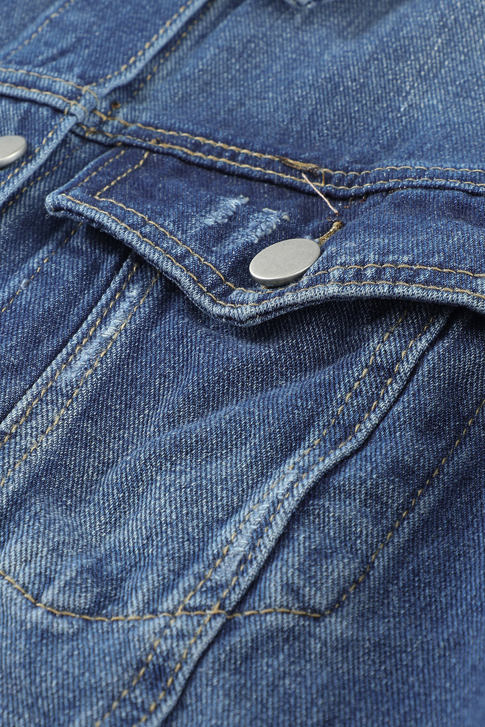 Blue Lapel Distressed Raw Hem Buttons Denim Jacket - Premium Outerwear from Momma Done Gone Crafty- Just $65.99! Shop now at Momma Done Gone Crafty