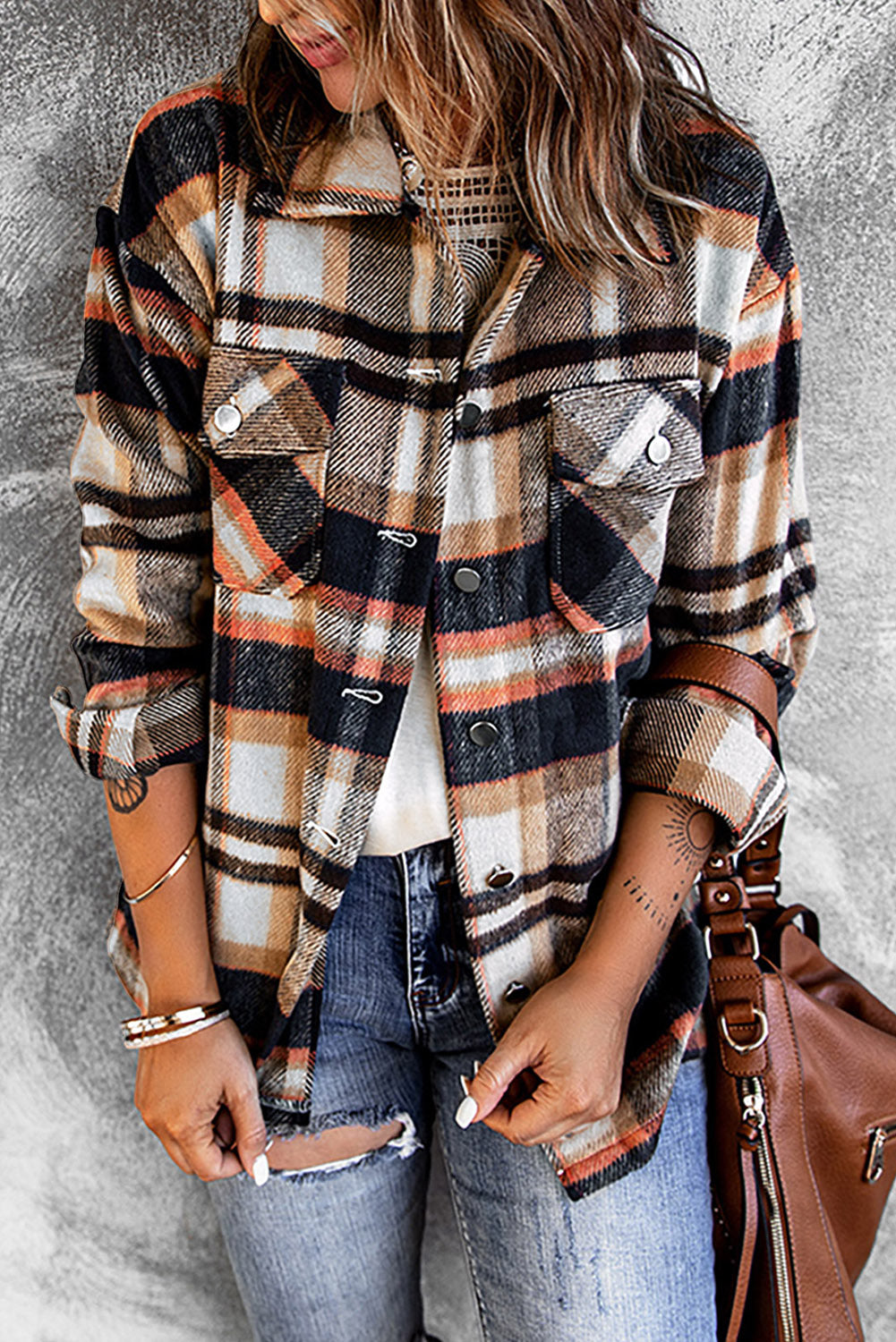 Geometric Plaid Print Pocketed Shacket - Premium Outerwear/Plaid Shackets from Ashes 2 Wildflowers Boutique, LLC- Just $23.35! Shop now at Ashes 2 Wildflowers Boutique, LLC