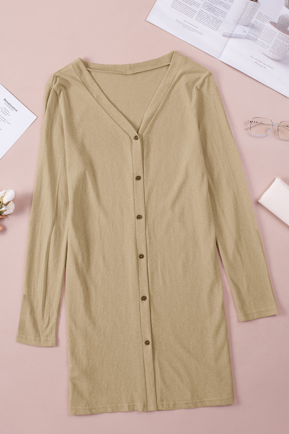 Solid Color Open-Front Buttons Cardigan - Premium Tops from Momma Done Gone Crafty- Just $19.80! Shop now at Momma Done Gone Crafty