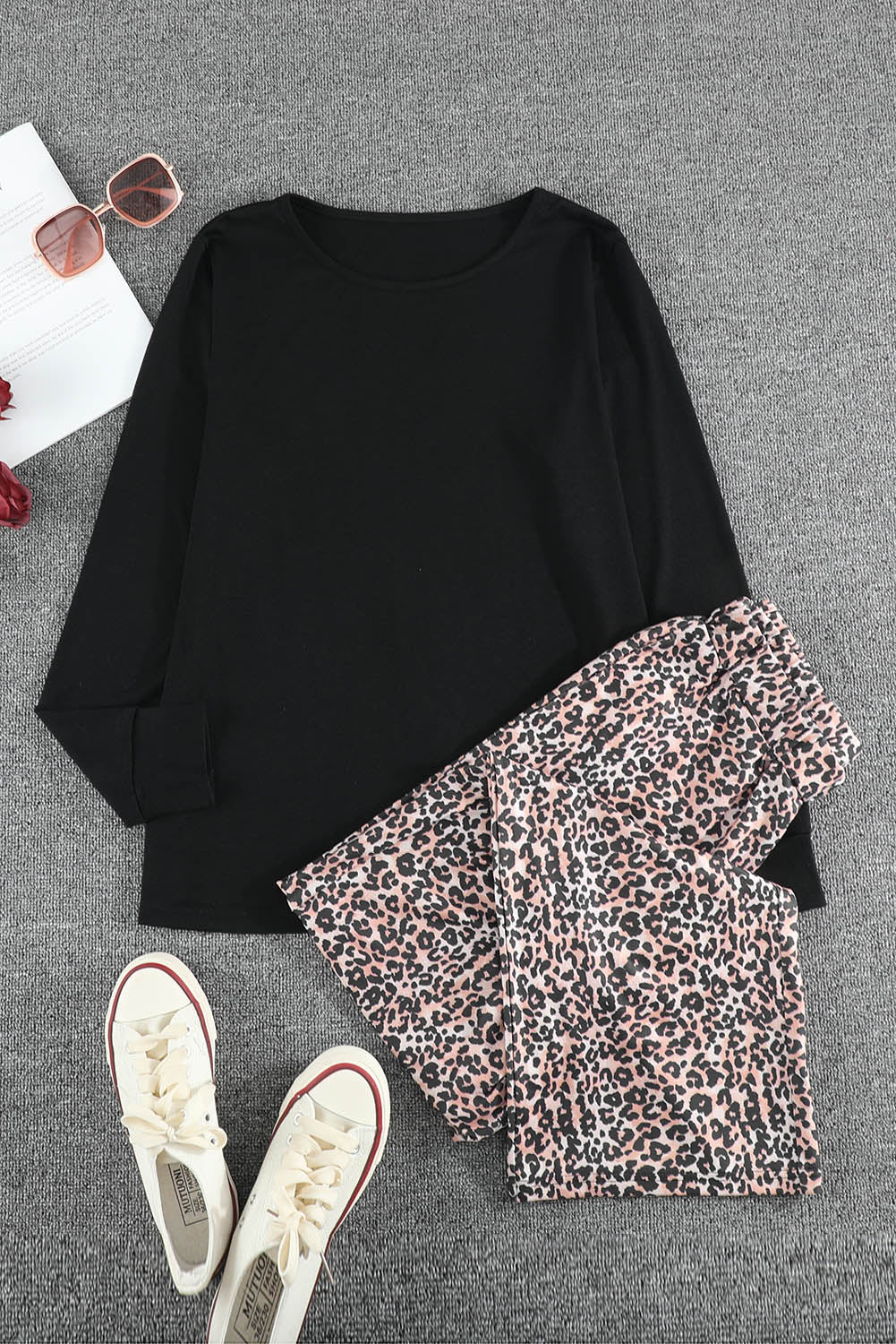 Long Sleeve Top and Leopard Print Pants Lounge Set - Premium Loungewear from Momma Done Gone Crafty- Just $24.00! Shop now at Momma Done Gone Crafty