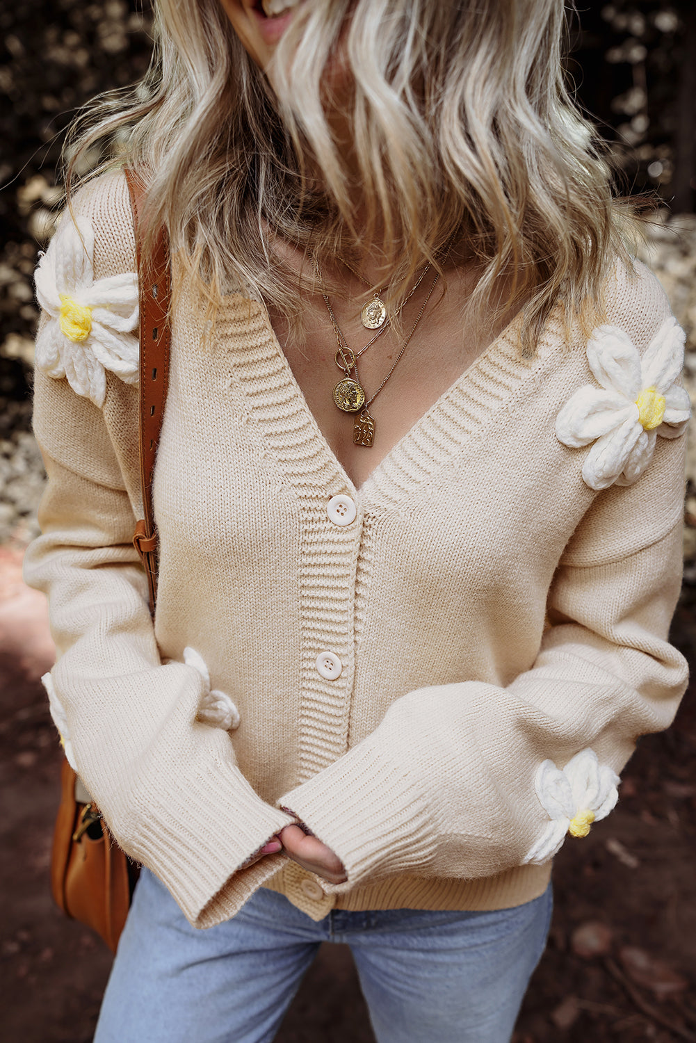 Parchment Elegant Flower Decor Button Front Cardigan - Premium Sweaters & Cardigans/Cardigans from Momma Done Gone Crafty- Just $45.45! Shop now at Momma Done Gone Crafty
