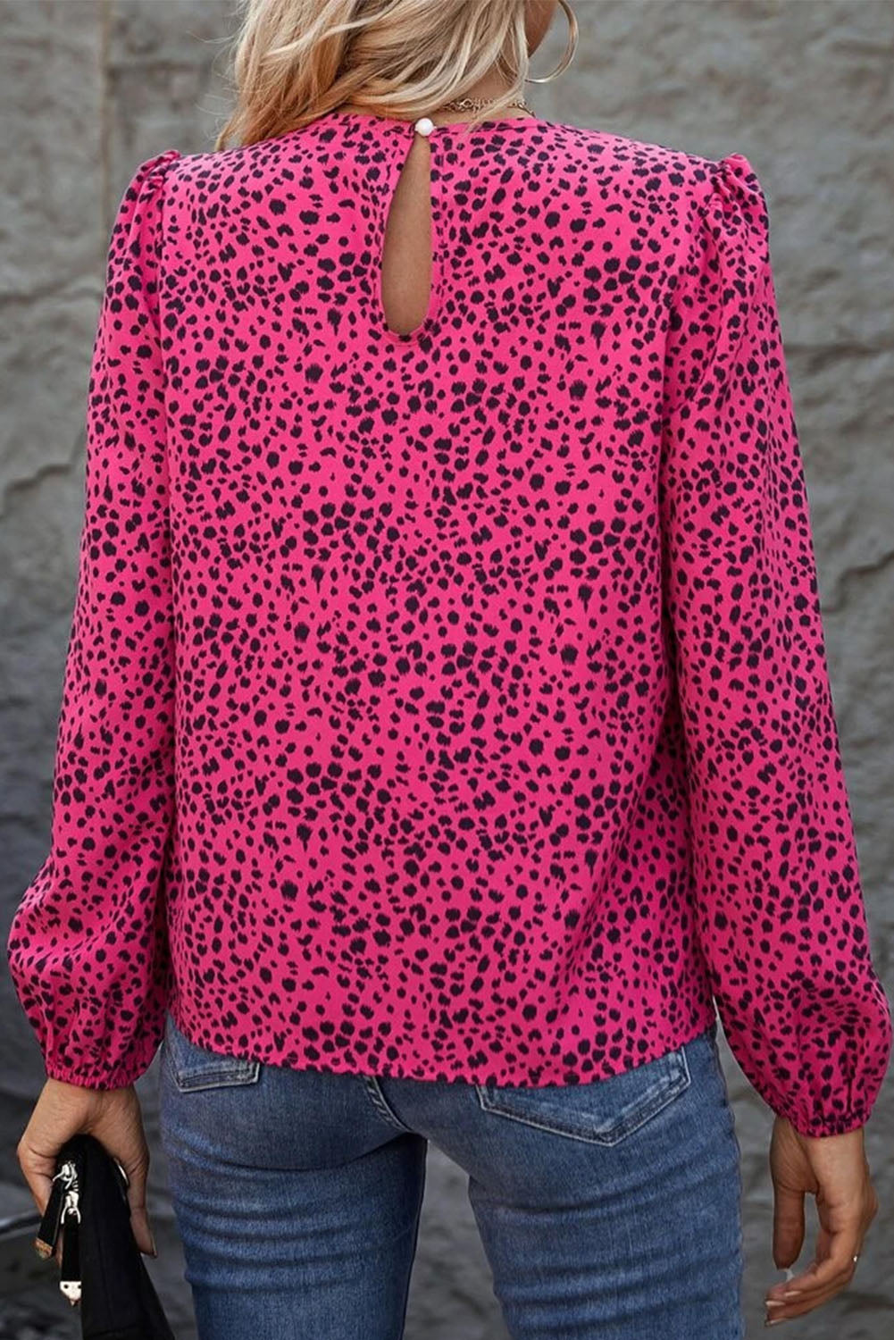 Rose Leopard Print Pleated Blouse with Keyhole - Premium Tops from Momma Done Gone Crafty- Just $37.10! Shop now at Momma Done Gone Crafty