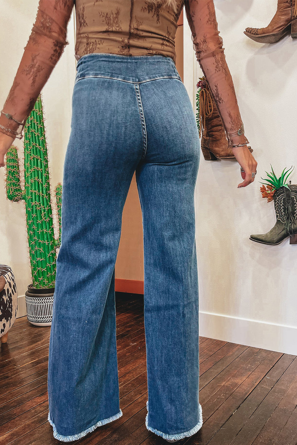 Sail Blue High Waist Button Fly Seamed Raw Hem Flare Jeans - Premium Bottoms/Jeans from Momma Done Gone Crafty- Just $35.10! Shop now at Momma Done Gone Crafty