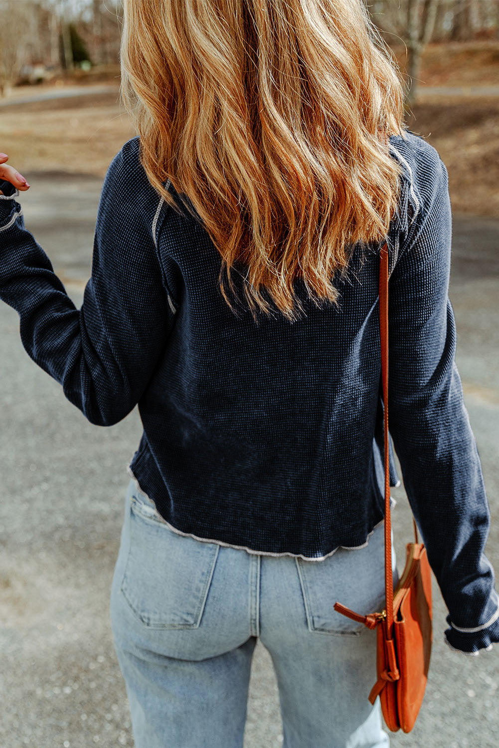 Blue Textured Round Neck Long Sleeve Top - Premium Tops from Momma Done Gone Crafty- Just $13.20! Shop now at Momma Done Gone Crafty