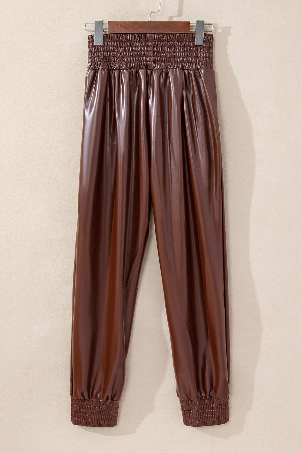 Brown Smocked High-Waist Leather Skinny Pants - Premium Bottoms from Momma Done Gone Crafty- Just $58.71! Shop now at Momma Done Gone Crafty