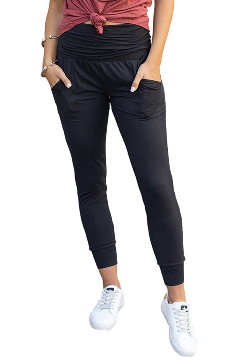 Black High Waist Pleated Pocket Leggings - Premium Bottoms from Momma Done Gone Crafty- Just $30.60! Shop now at Momma Done Gone Crafty