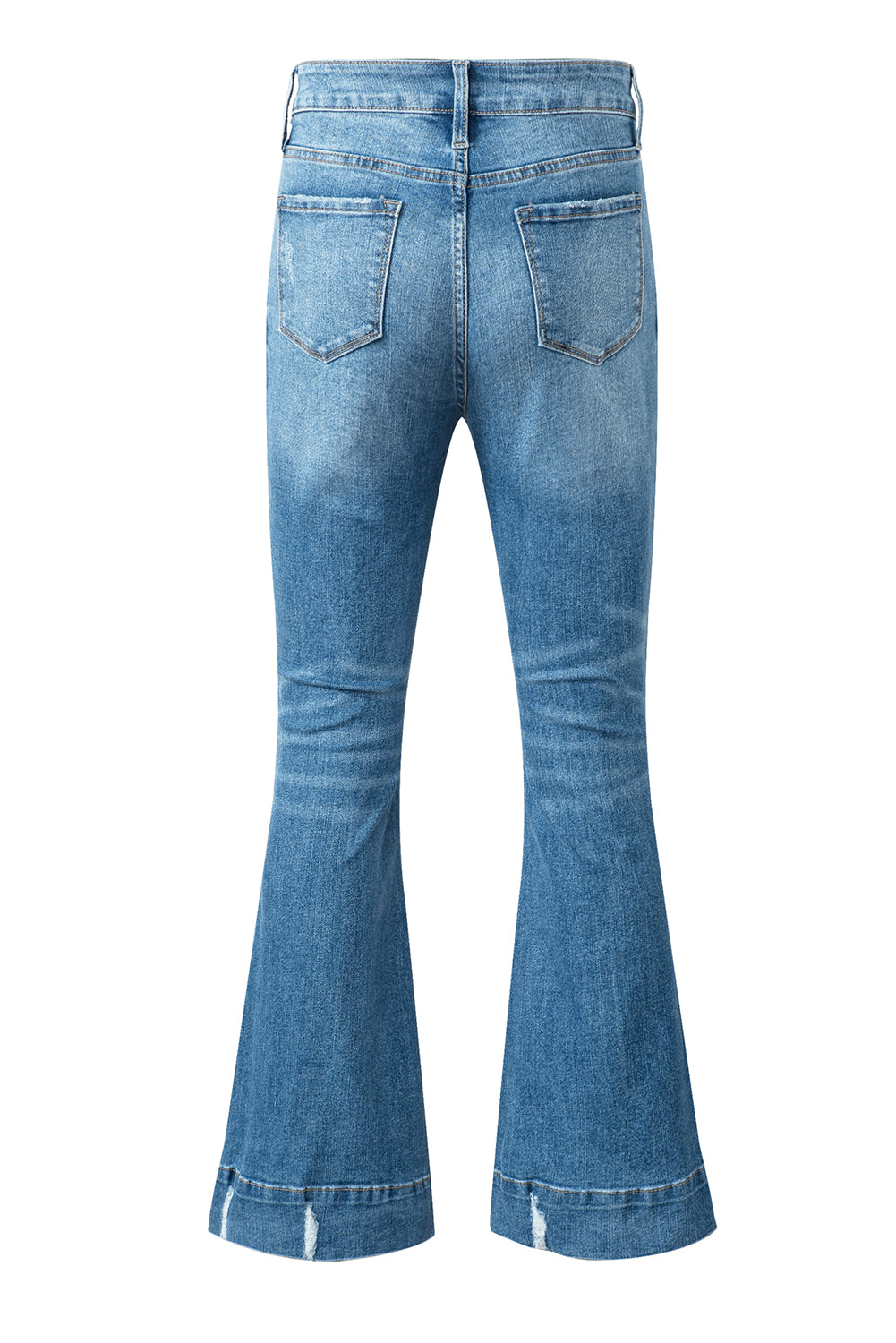 Sky Blue Slight Distressed Medium Wash Flare Jeans - Premium Bottoms from Momma Done Gone Crafty- Just $69.30! Shop now at Momma Done Gone Crafty