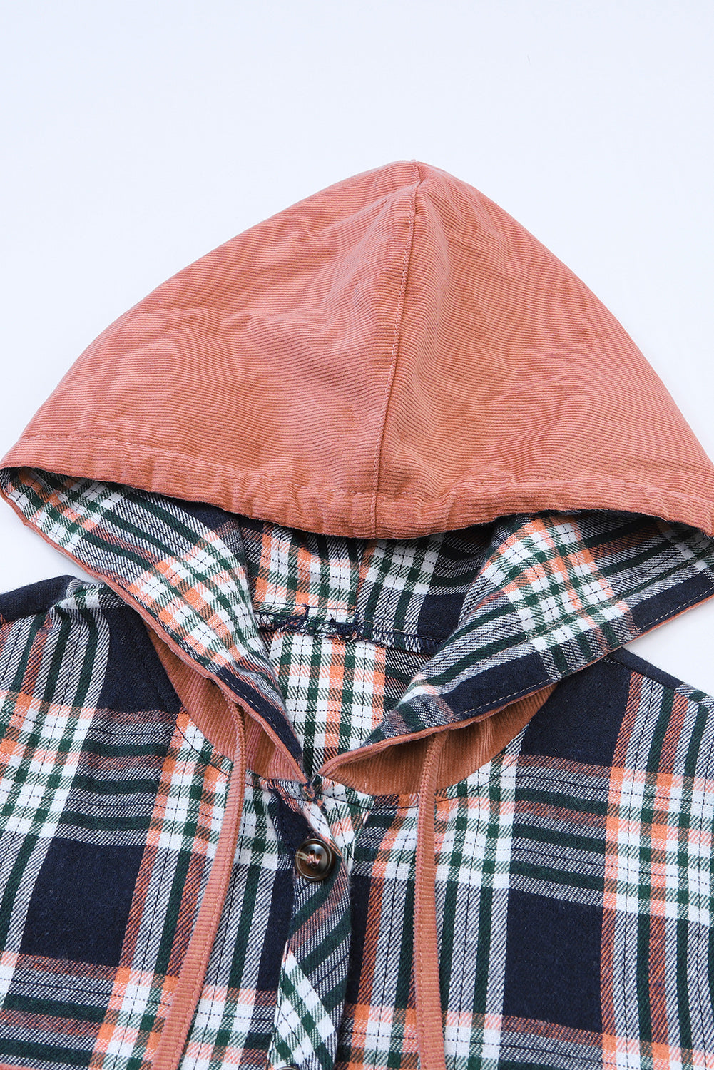 Pink Contrast Hooded Drawstring Plaid Shacket - Premium Outerwear from Momma Done Gone Crafty- Just $46.23! Shop now at Momma Done Gone Crafty