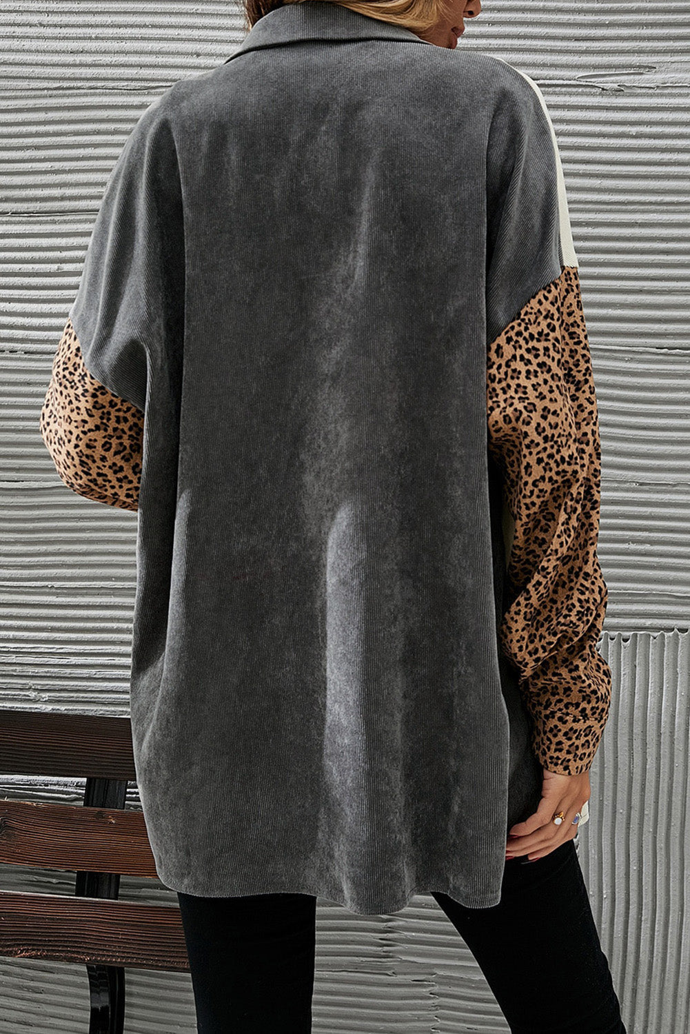 Gray Color Block Leopard Patched Corduroy Shacket - Premium Outerwear from Momma Done Gone Crafty- Just $32.99! Shop now at Momma Done Gone Crafty