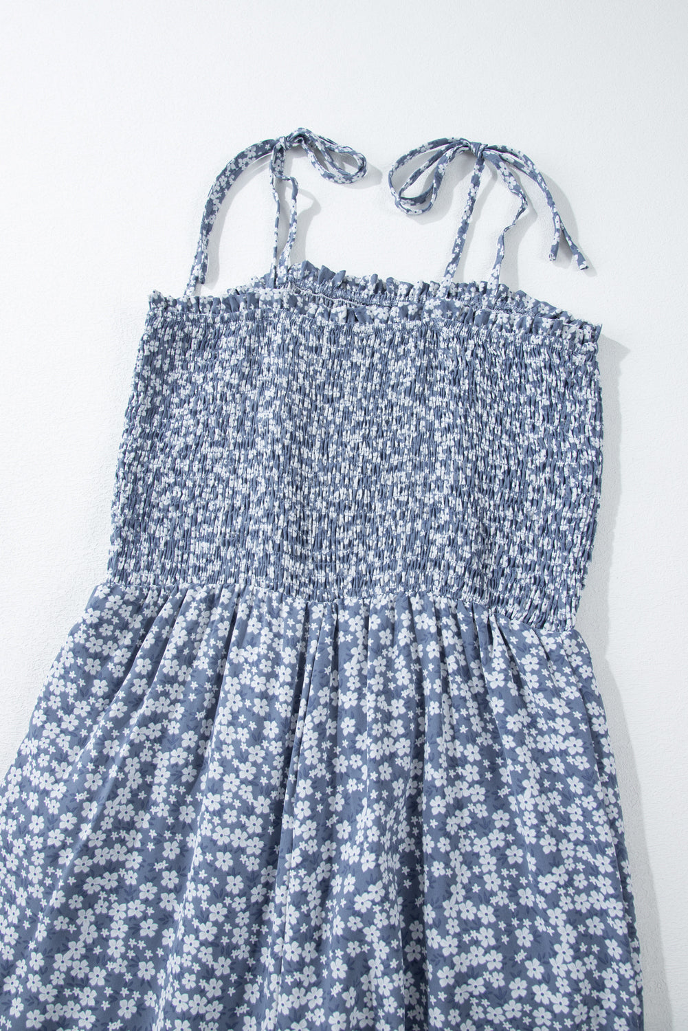 Dusk Blue Thin Straps Smocked Bodice Wide Leg Floral Jumpsuit - Premium Bottoms/Jumpsuits & Rompers from Momma Done Gone Crafty- Just $32.13! Shop now at Momma Done Gone Crafty