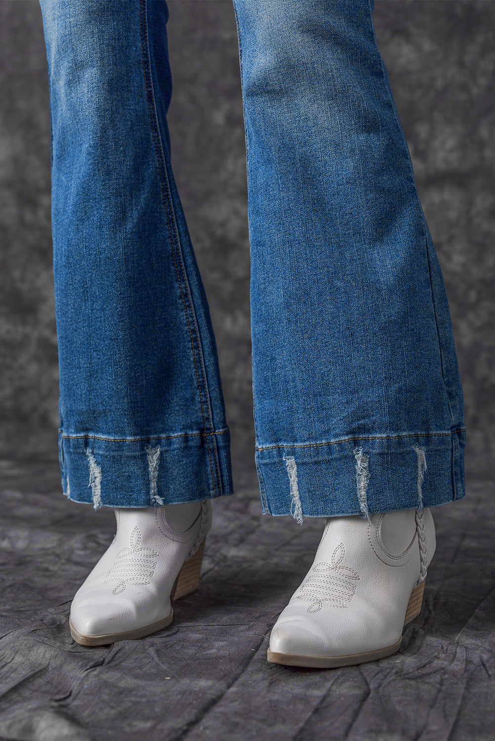 Sky Blue Slight Distressed Medium Wash Flare Jeans - Premium Bottoms from Momma Done Gone Crafty- Just $69.30! Shop now at Momma Done Gone Crafty