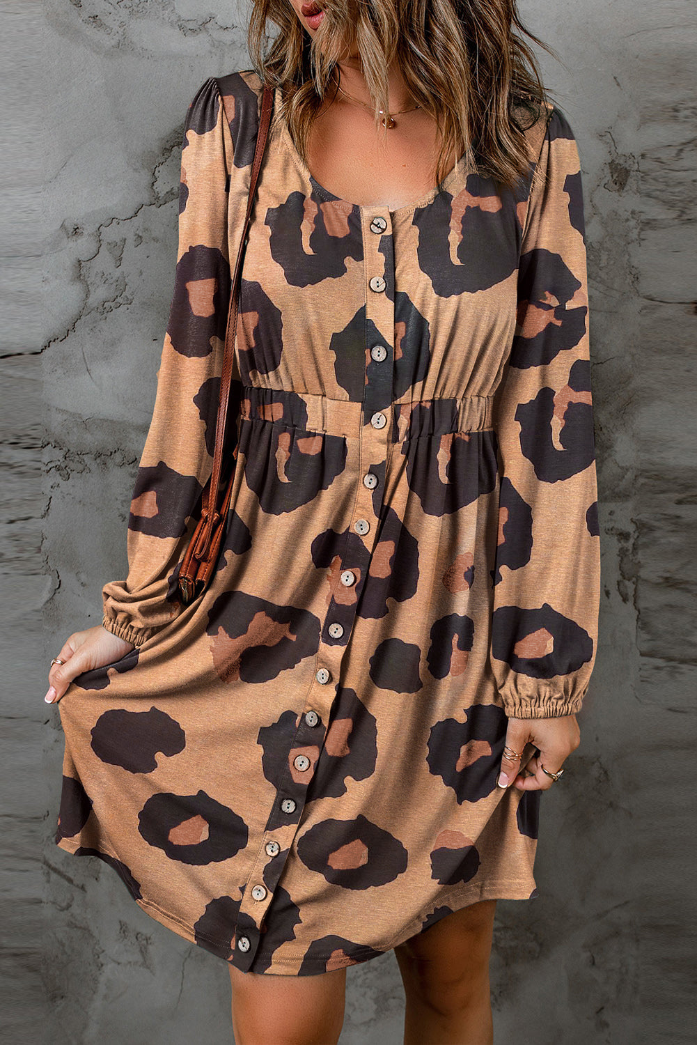 Leopard Print Button Front Bubble Sleeve Loose Knit Dress - Premium Dresses from Momma Done Gone Crafty- Just $40.80! Shop now at Momma Done Gone Crafty