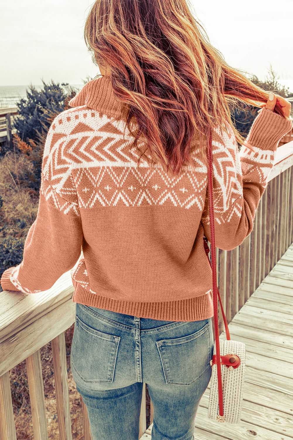 Pink Geometry Knit Quarter Zip Sweater - Premium Sweaters & Cardigans/Sweaters from Momma Done Gone Crafty- Just $45.99! Shop now at Momma Done Gone Crafty