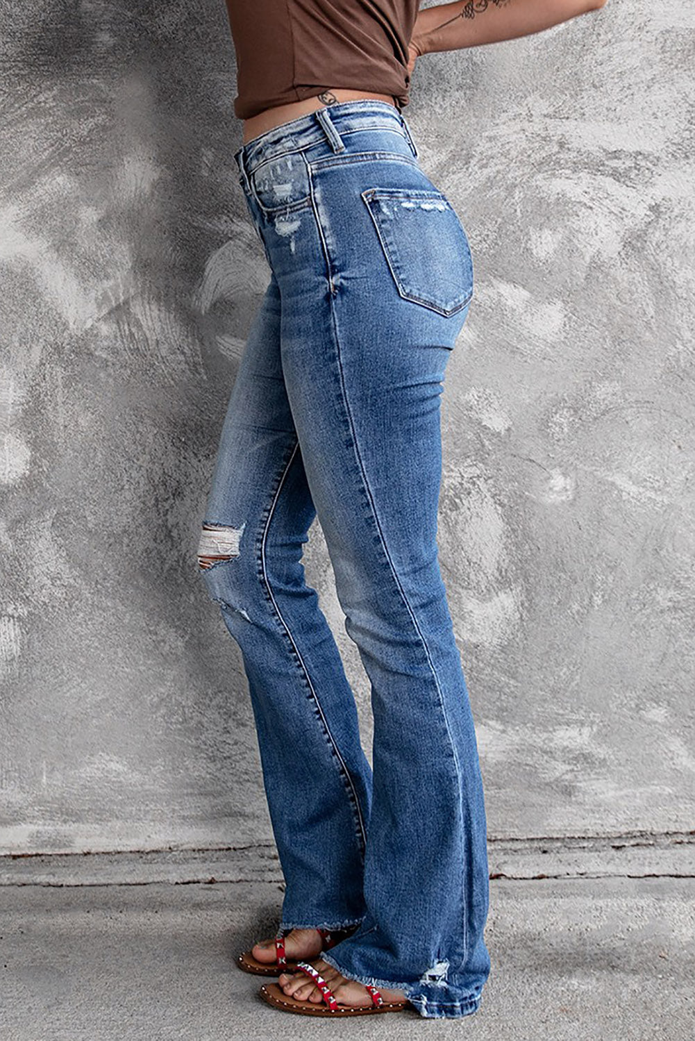 Blue Distressed Flare Jeans - Premium Bottoms from Momma Done Gone Crafty- Just $55.99! Shop now at Momma Done Gone Crafty