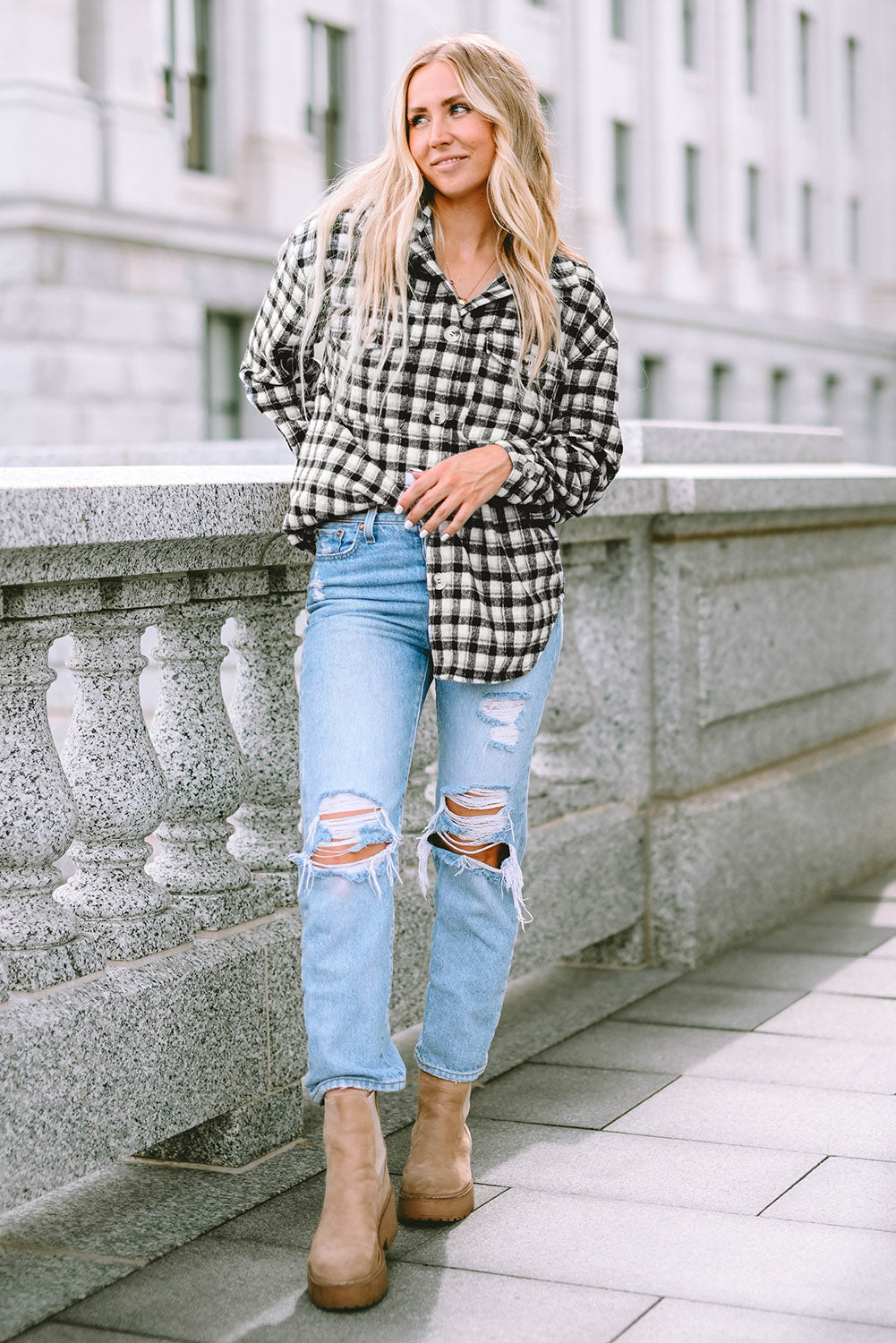 Black Plaid Print Chest Pockets Buttoned Tunic Shacket - Premium Outerwear from Momma Done Gone Crafty- Just $40! Shop now at Momma Done Gone Crafty