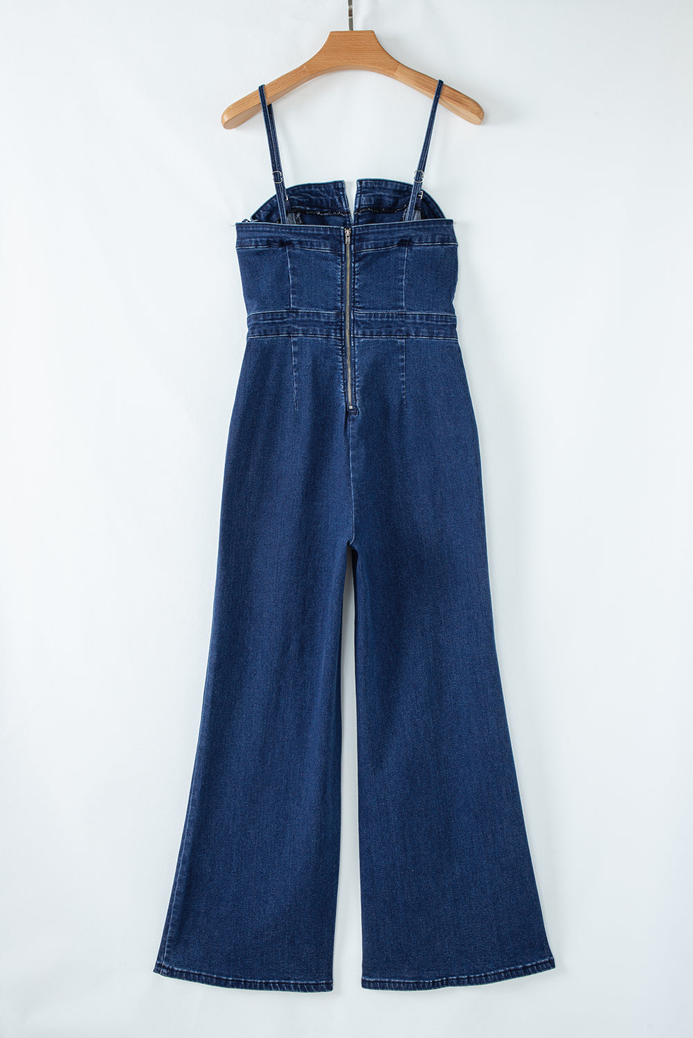 Sail Blue Seamed Zipper Spaghetti Strap High Waist Flared Jumpsuit - Premium Bottoms/Jumpsuits & Rompers from Momma Done Gone Crafty- Just $48.15! Shop now at Momma Done Gone Crafty