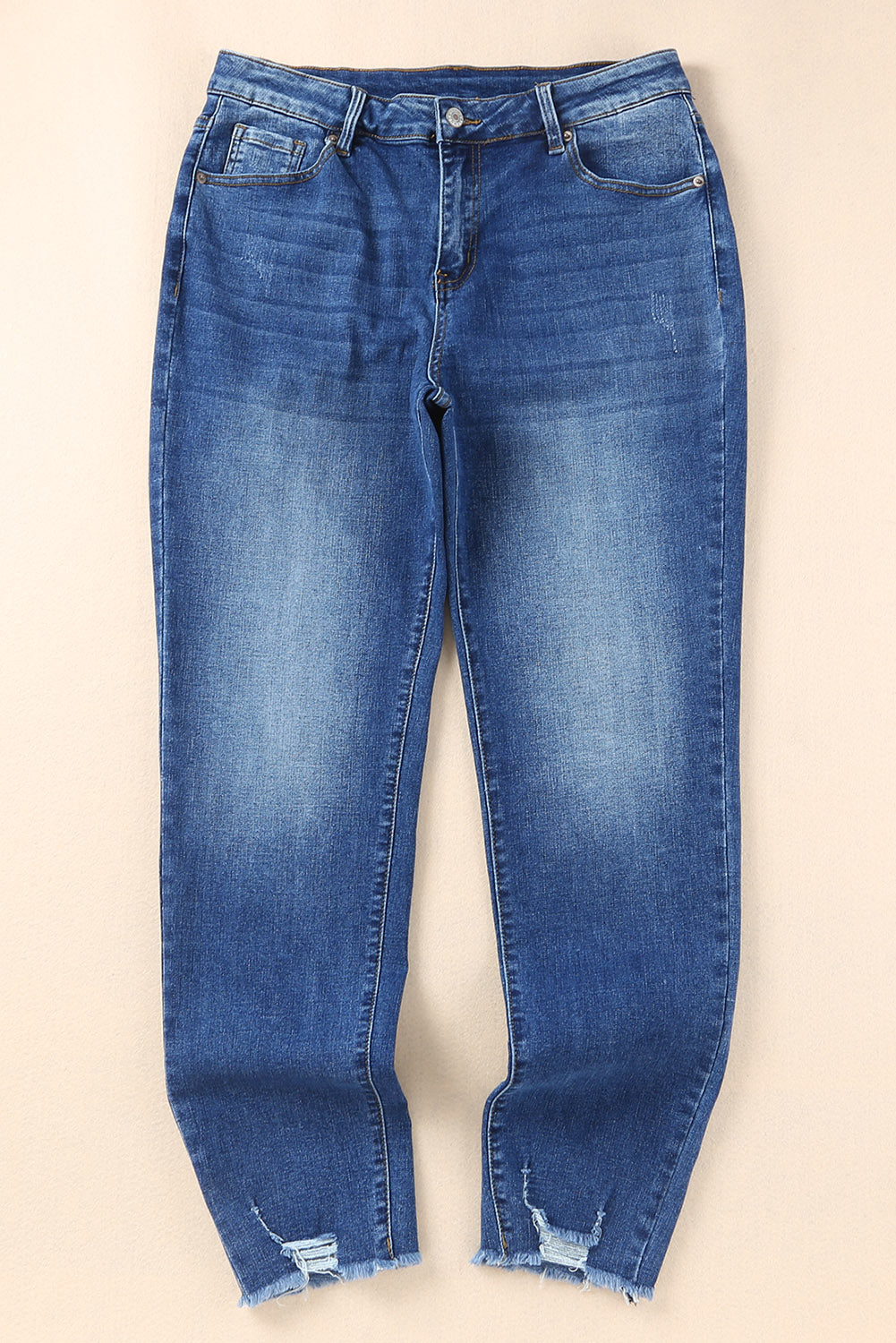 Blue Raw Hem Ankle-length Skinny Jeans - Premium Bottoms from Momma Done Gone Crafty- Just $60.99! Shop now at Momma Done Gone Crafty