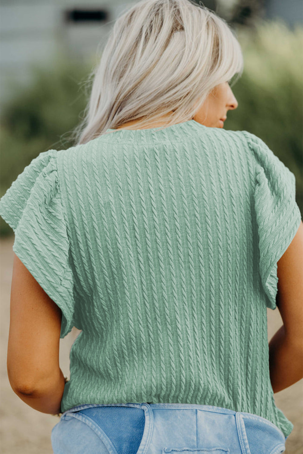Moonlight Jade Solid Color Textured Flutter Sleeve Top - Premium Tops/Blouses & Shirts from Ashes 2 Wildflowers Boutique, LLC- Just $28.25! Shop now at Ashes 2 Wildflowers Boutique, LLC