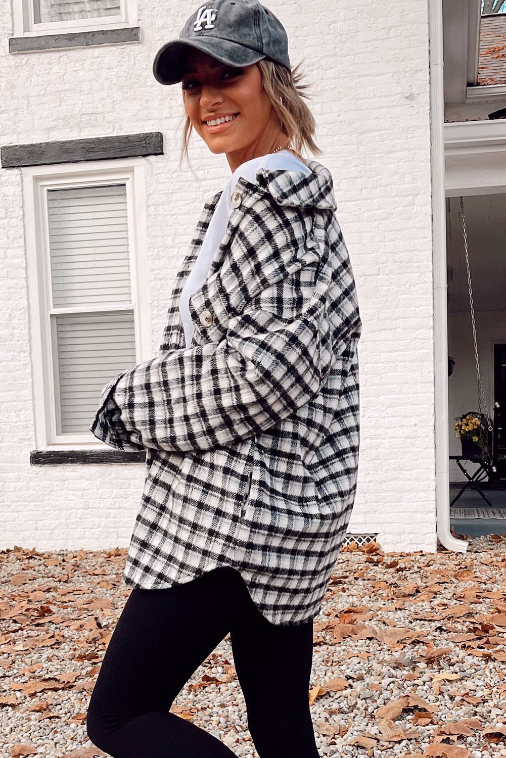 Black Plaid Print Chest Pockets Buttoned Tunic Shacket - Premium Outerwear from Momma Done Gone Crafty- Just $40.00! Shop now at Momma Done Gone Crafty