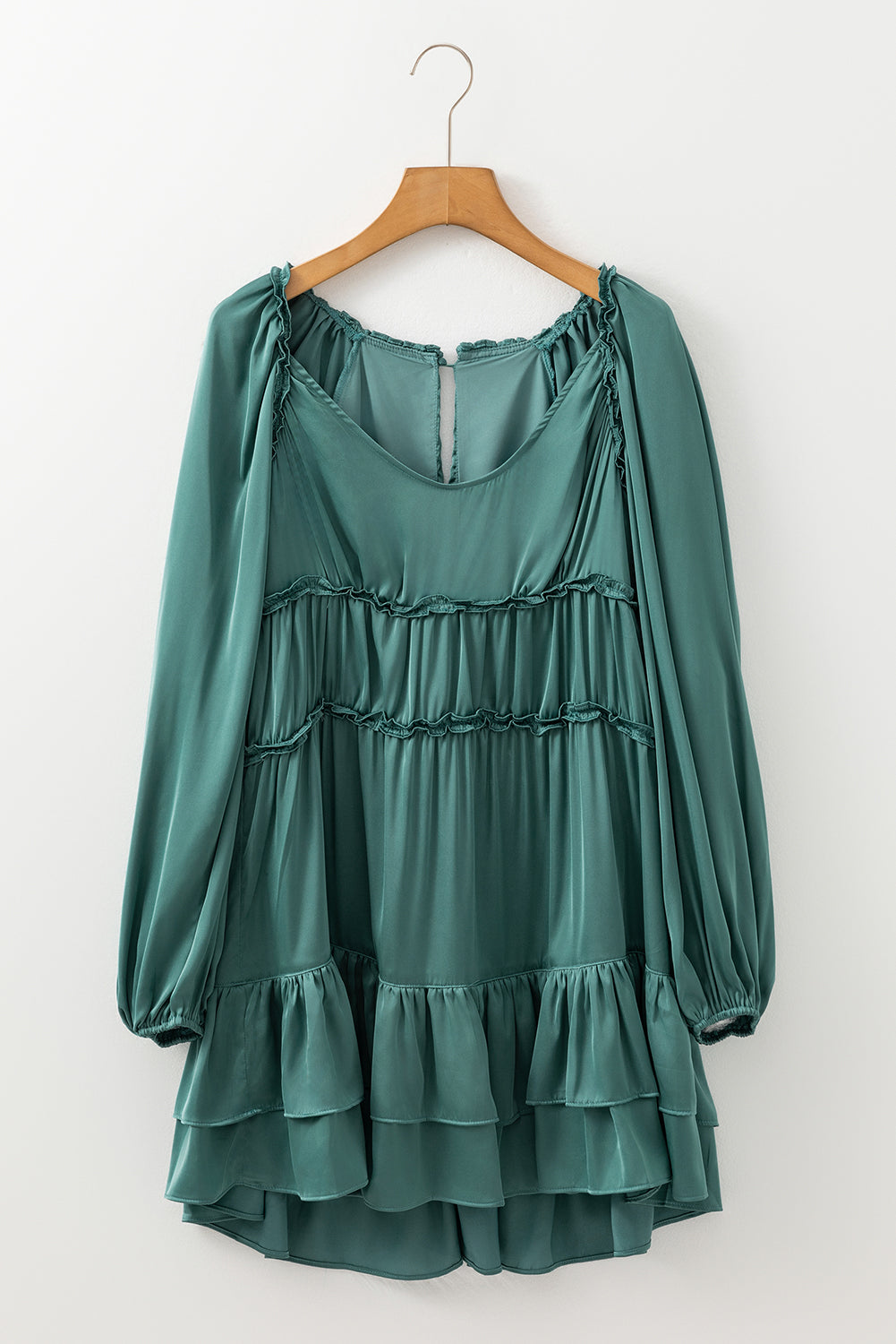Mist Green Tiered Ruffled Puff Sleeve Loose Fit Mini Dress - Premium Dresses/Mini Dresses from Ashes 2 Wildflowers Boutique, LLC- Just $69.99! Shop now at Ashes 2 Wildflowers Boutique, LLC