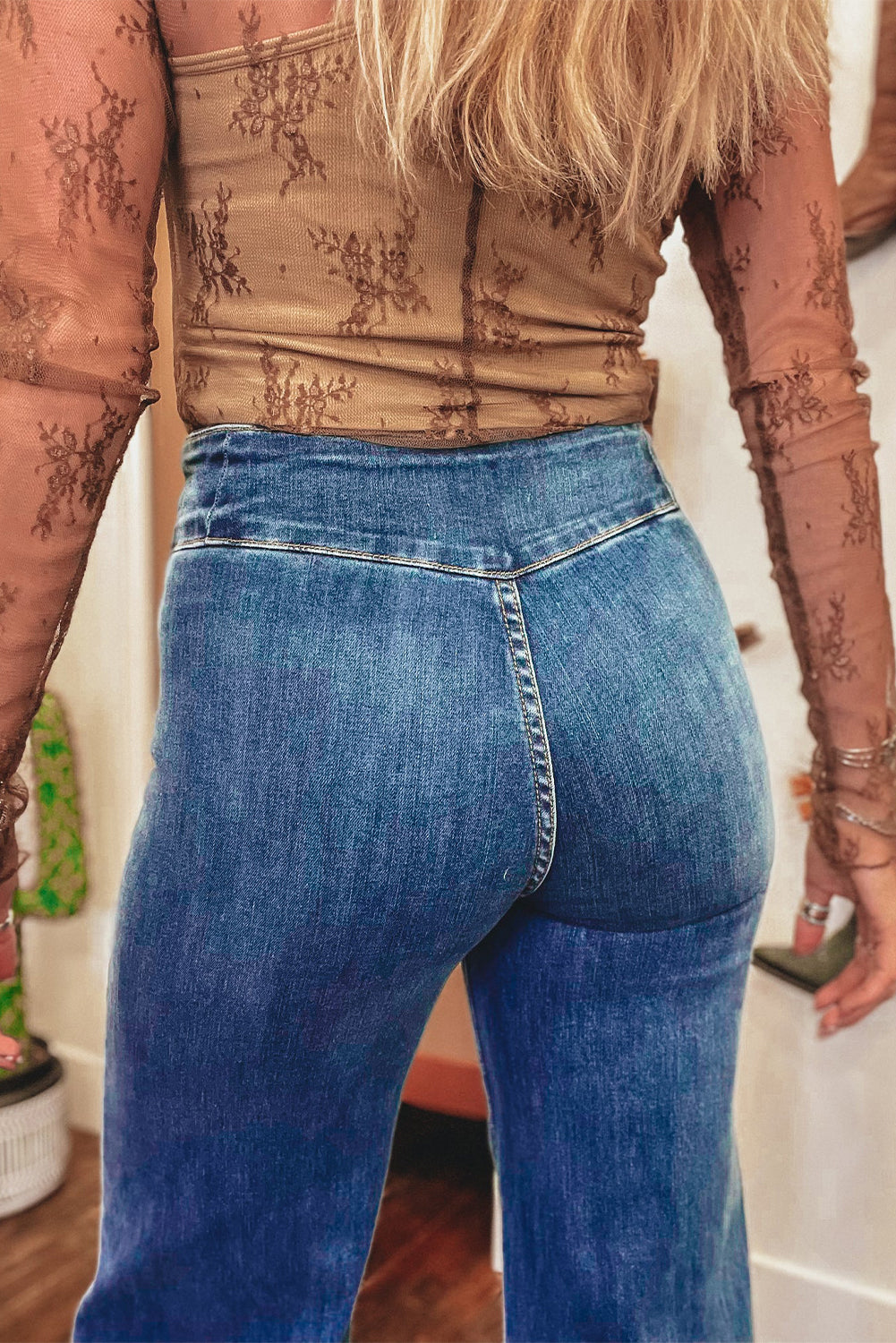 Sail Blue High Waist Button Fly Seamed Raw Hem Flare Jeans - Premium Bottoms/Jeans from Momma Done Gone Crafty- Just $35.10! Shop now at Momma Done Gone Crafty