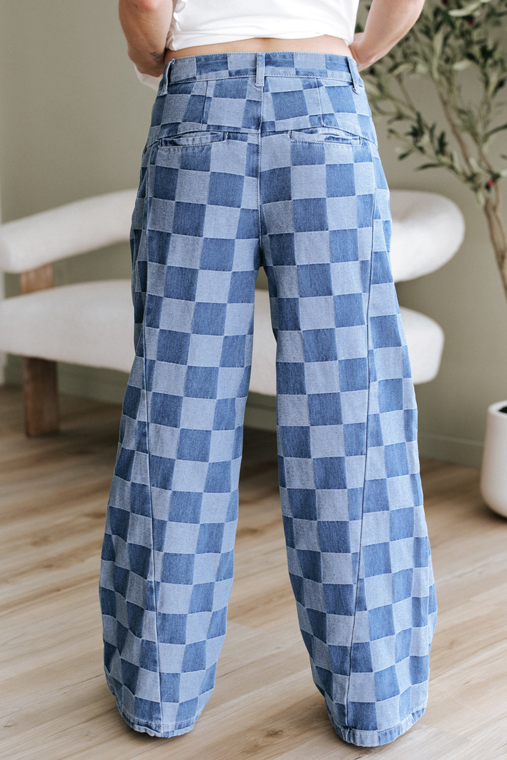 Dusk Blue Checkered Denim Wide Leg Jeans - Premium Bottoms/Jeans from Ashes 2 Wildflowers Boutique, LLC- Just $38.15! Shop now at Ashes 2 Wildflowers Boutique, LLC