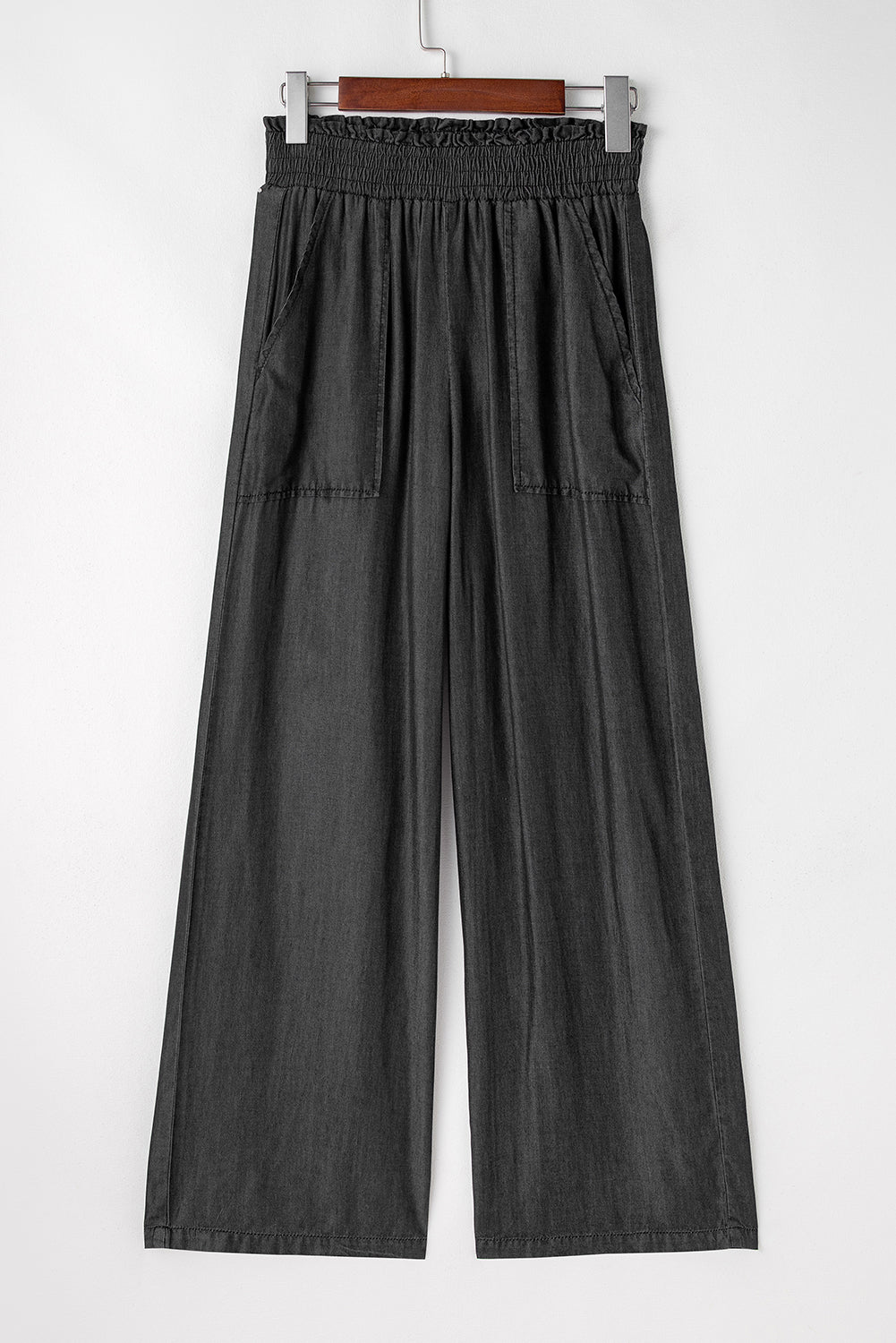 Black Side Pockets Frilled Smocked High Waist Wide Leg Jeans - Premium Bottoms/Jeans from Momma Done Gone Crafty- Just $49.99! Shop now at Momma Done Gone Crafty