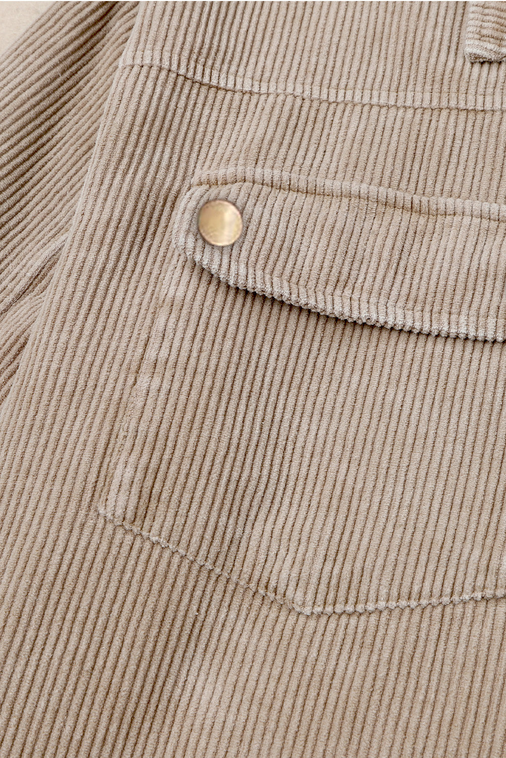Khaki Patchwork Hooded Corduroy Shacket - Premium Outerwear from Momma Done Gone Crafty- Just $53.94! Shop now at Momma Done Gone Crafty