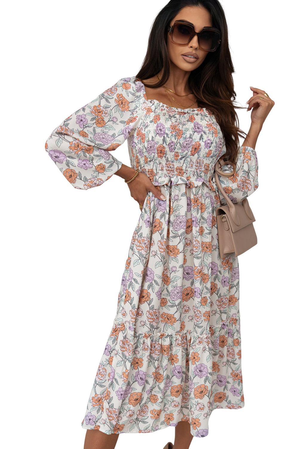 Multicolor Floral Smocked Long Sleeve Pocketed Dress - Premium Dresses from Ashes 2 Wildflowers Boutique, LLC- Just $52! Shop now at Ashes 2 Wildflowers Boutique, LLC