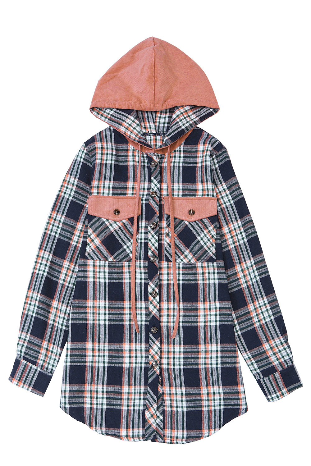 Pink Contrast Hooded Drawstring Plaid Shacket - Premium Outerwear from Momma Done Gone Crafty- Just $46.23! Shop now at Momma Done Gone Crafty