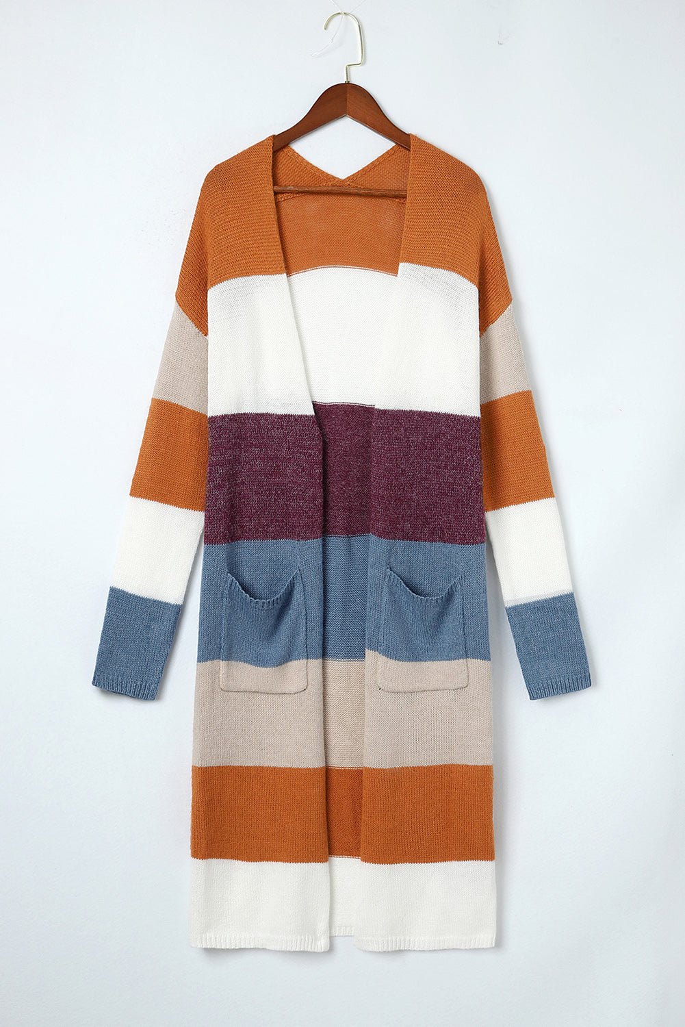 Multicolor Colorblock Open Front Long Knit Cardigan - Premium Tops from Momma Done Gone Crafty- Just $57.90! Shop now at Momma Done Gone Crafty