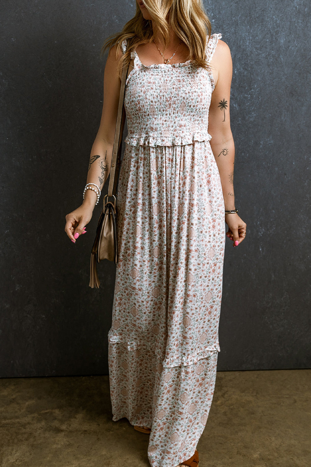 White Lace Frilly Straps Shirred Floral Maxi Dress - Premium Dresses/Maxi Dresses from Momma Done Gone Crafty- Just $52.99! Shop now at Momma Done Gone Crafty