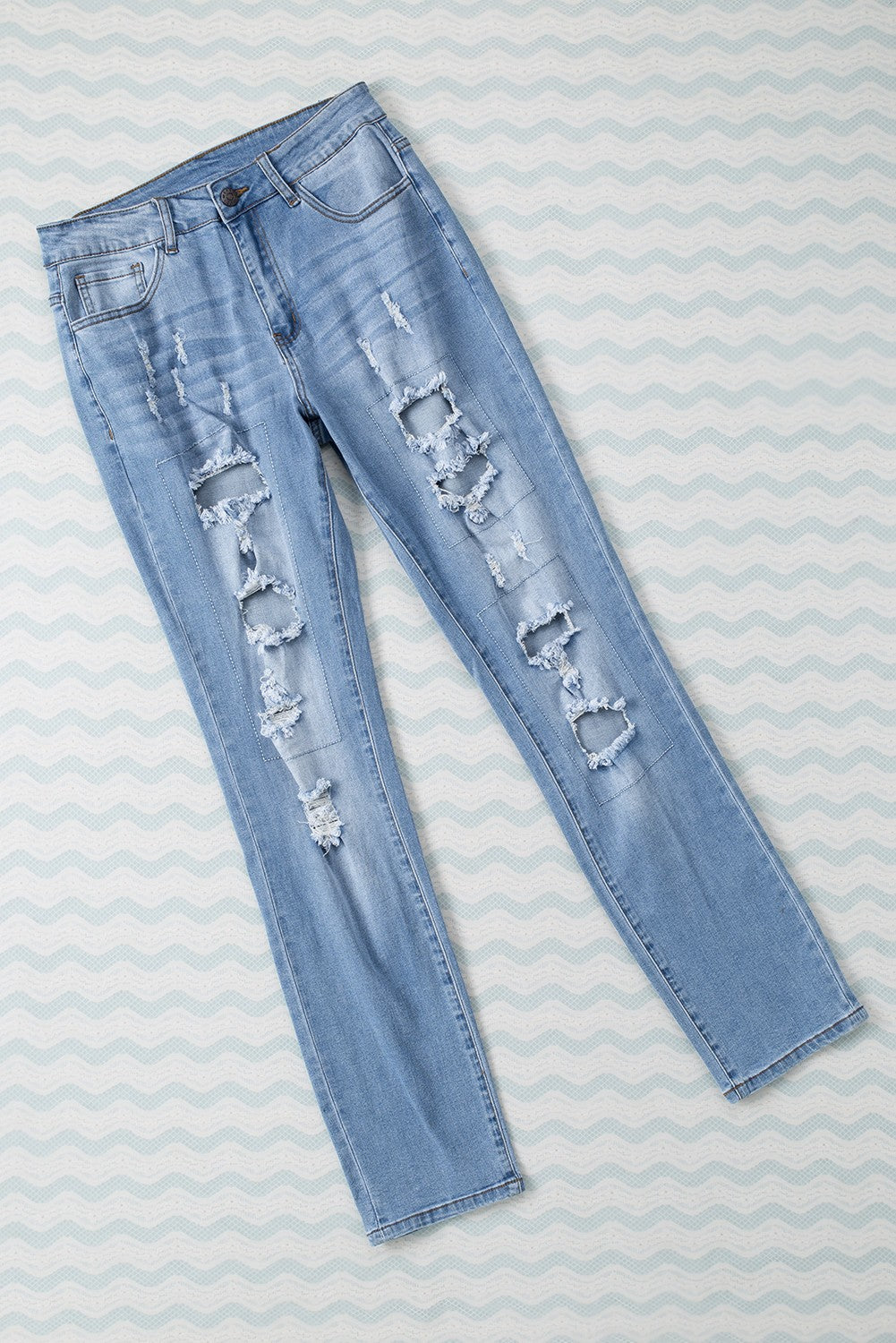 Sky Blue Buttoned Pockets Distressed Jeans - Premium Bottoms from Momma Done Gone Crafty- Just $38.99! Shop now at Momma Done Gone Crafty