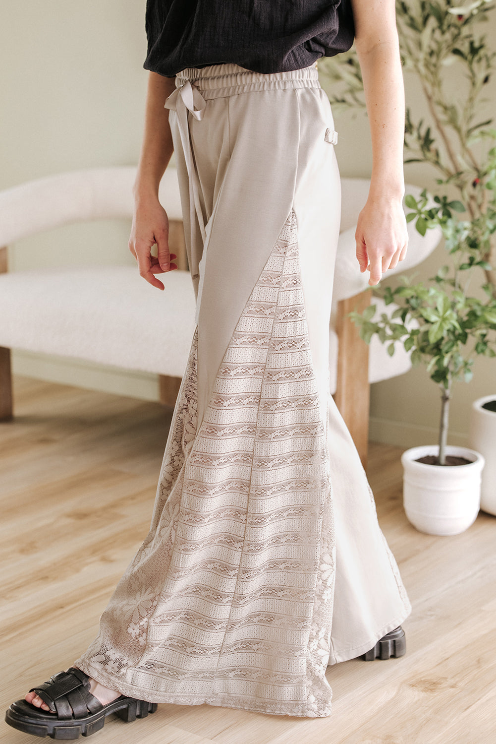 Smoke Gray Boho Lace Patchwork Wide Leg High Waist Pants - Premium Bottoms/Pants & Culotte from Ashes 2 Wildflowers Boutique, LLC- Just $32.55! Shop now at Ashes 2 Wildflowers Boutique, LLC