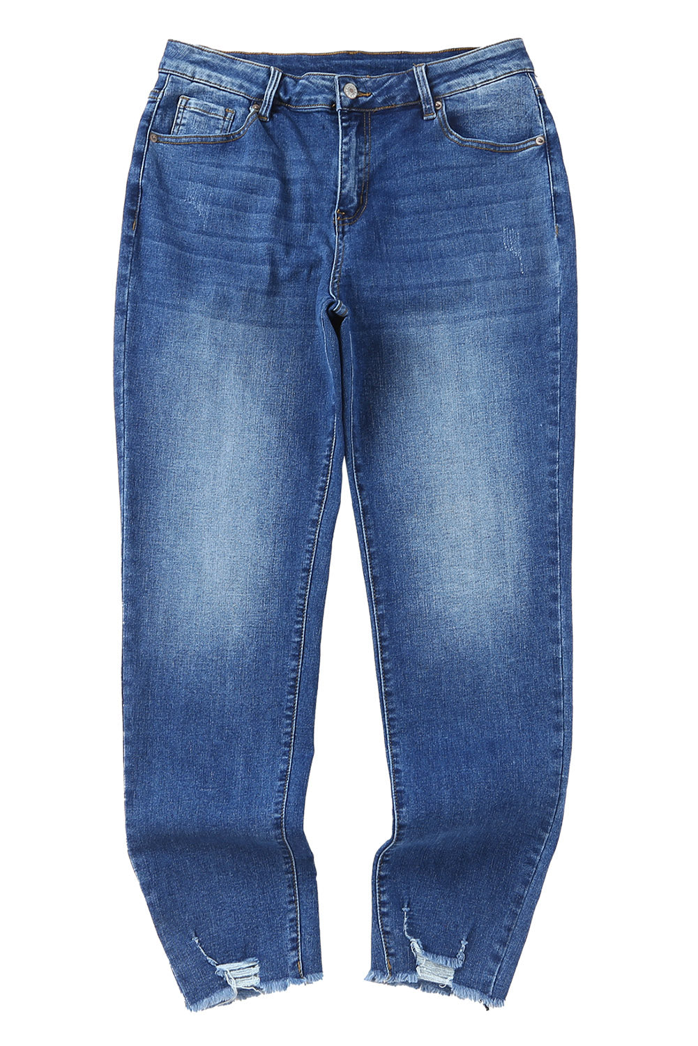 Blue Raw Hem Ankle-length Skinny Jeans - Premium Bottoms from Momma Done Gone Crafty- Just $40.00! Shop now at Momma Done Gone Crafty
