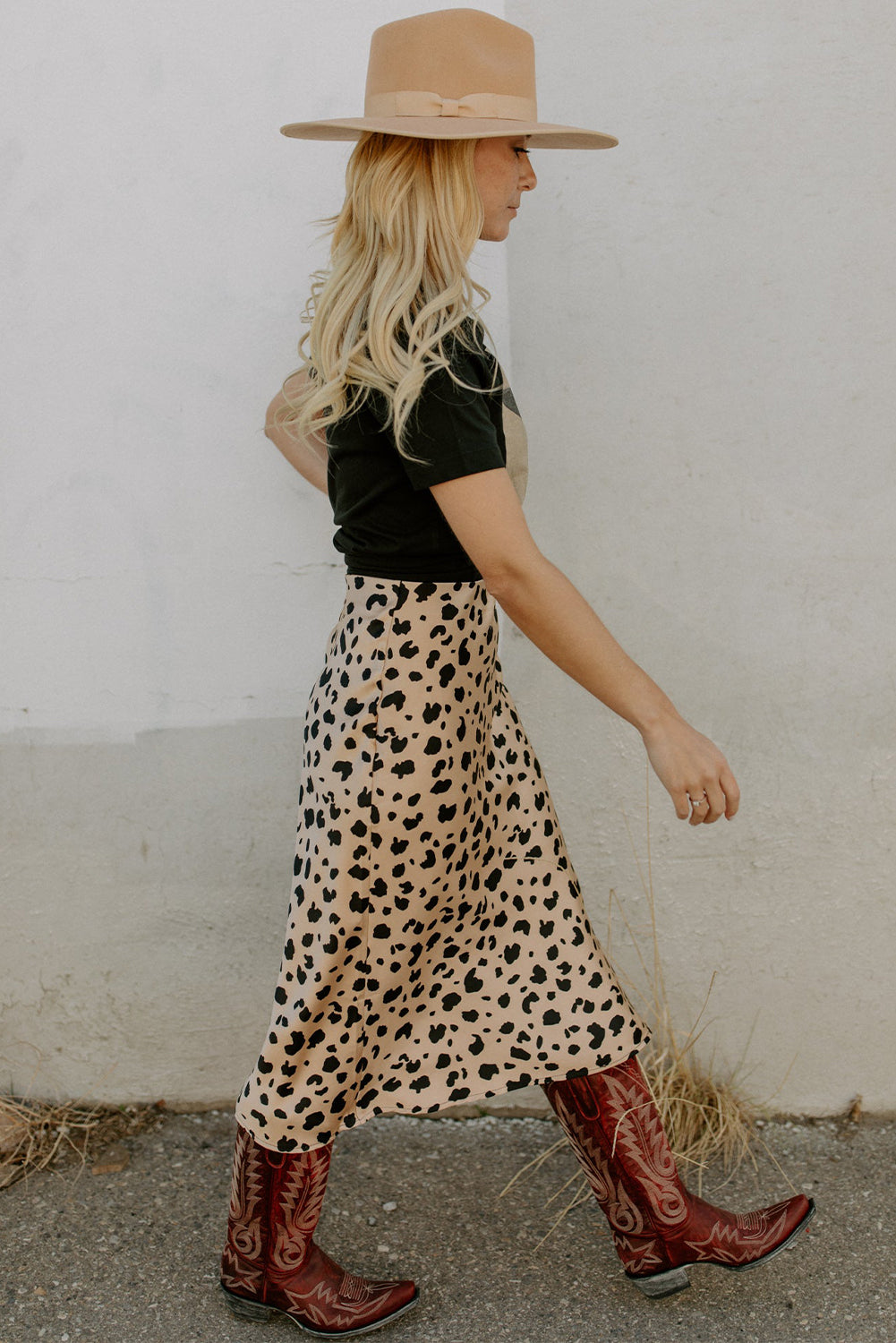 Khaki Leopard Spots Printed Split Hem Midi Skirt - Premium Bottoms/Skirts & Petticoat from Ashes 2 Wildflowers Boutique, LLC- Just $14.55! Shop now at Ashes 2 Wildflowers Boutique, LLC