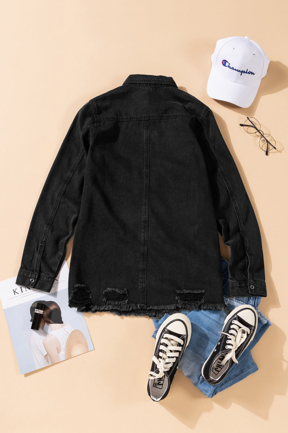 Black Ripped Denim Jacket - Premium Outerwear from Momma Done Gone Crafty- Just $56.99! Shop now at Momma Done Gone Crafty