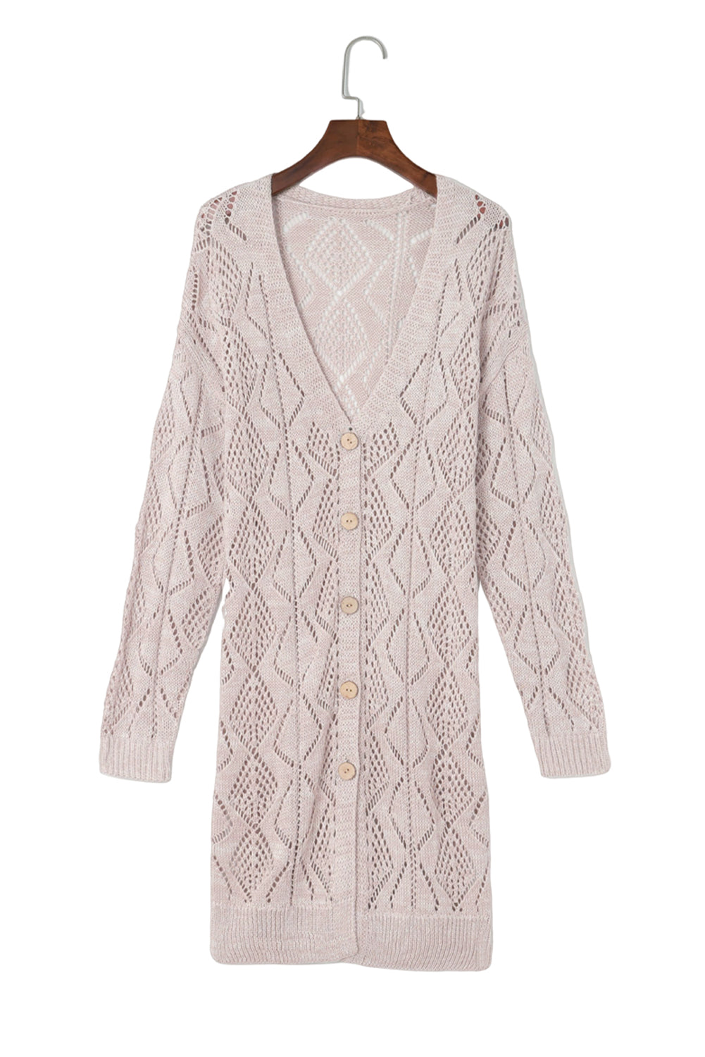 Khaki Hollow-out Openwork Knit Cardigan - Premium Tops from Momma Done Gone Crafty- Just $49.99! Shop now at Momma Done Gone Crafty