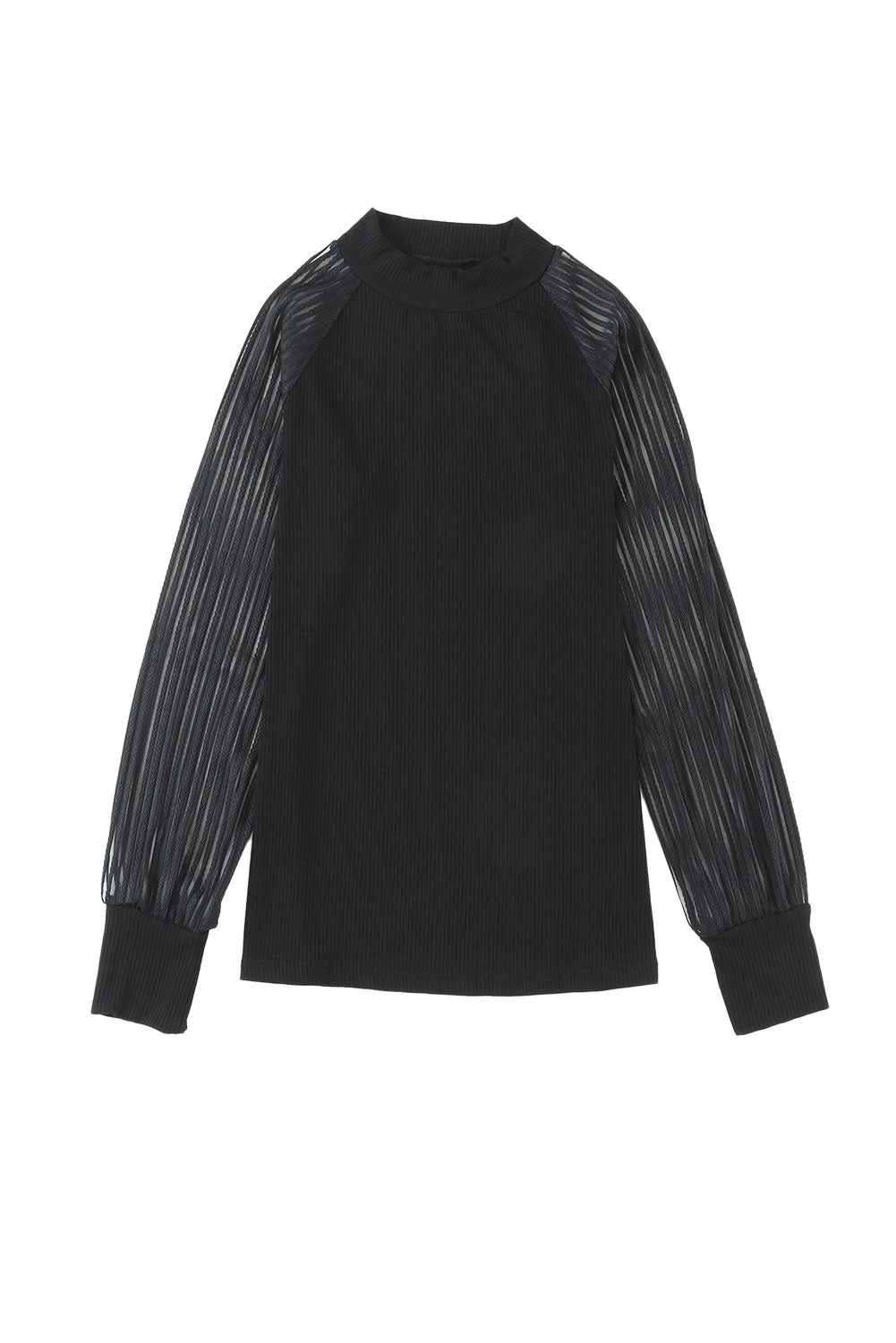Black Striped Mesh Long Sleeve Crewneck Ribbed Top - Premium Tops from Momma Done Gone Crafty- Just $18.99! Shop now at Momma Done Gone Crafty