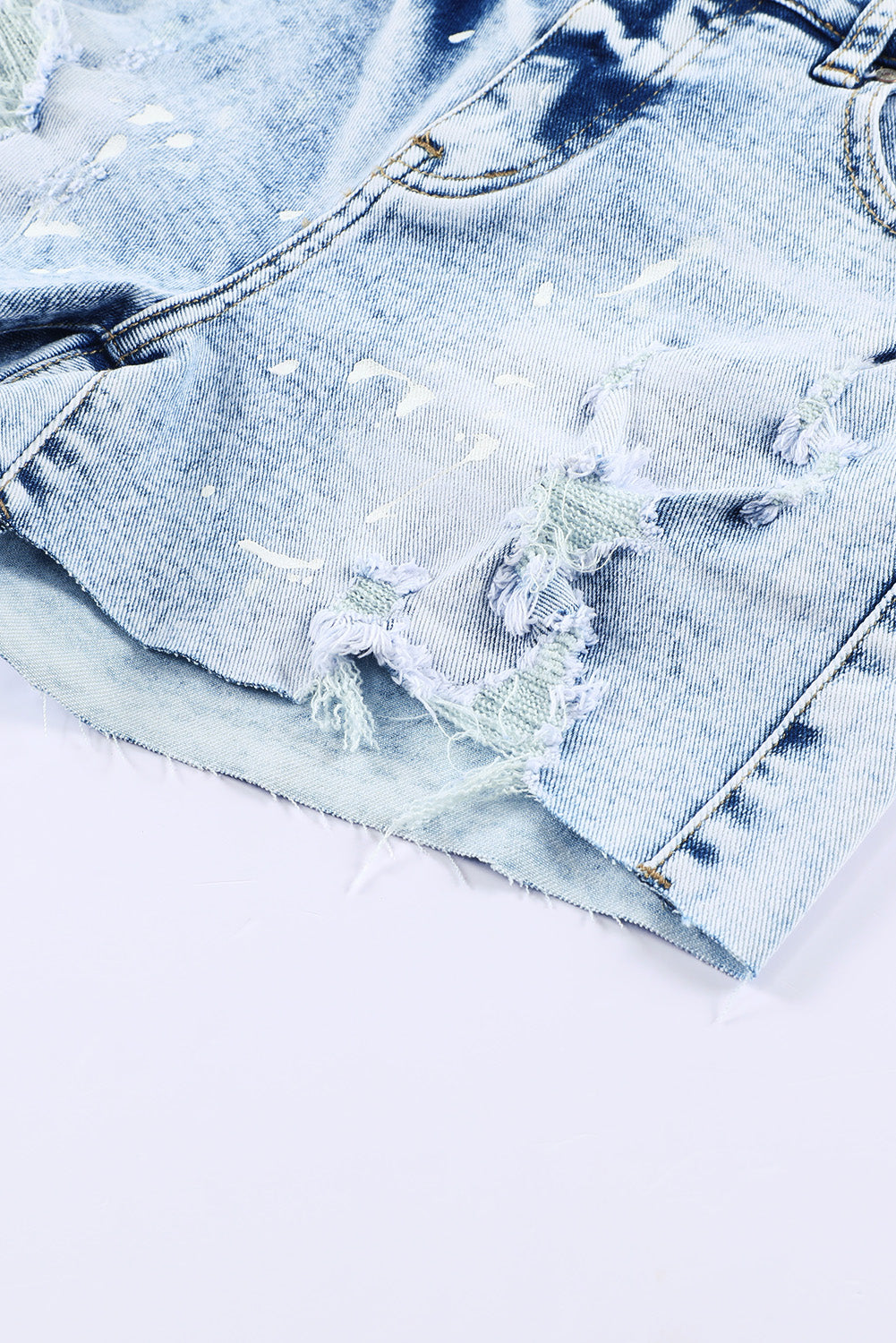Sky Blue Distressed Bleached Denim Shorts - Premium Bottoms from Momma Done Gone Crafty- Just $30.00! Shop now at Momma Done Gone Crafty