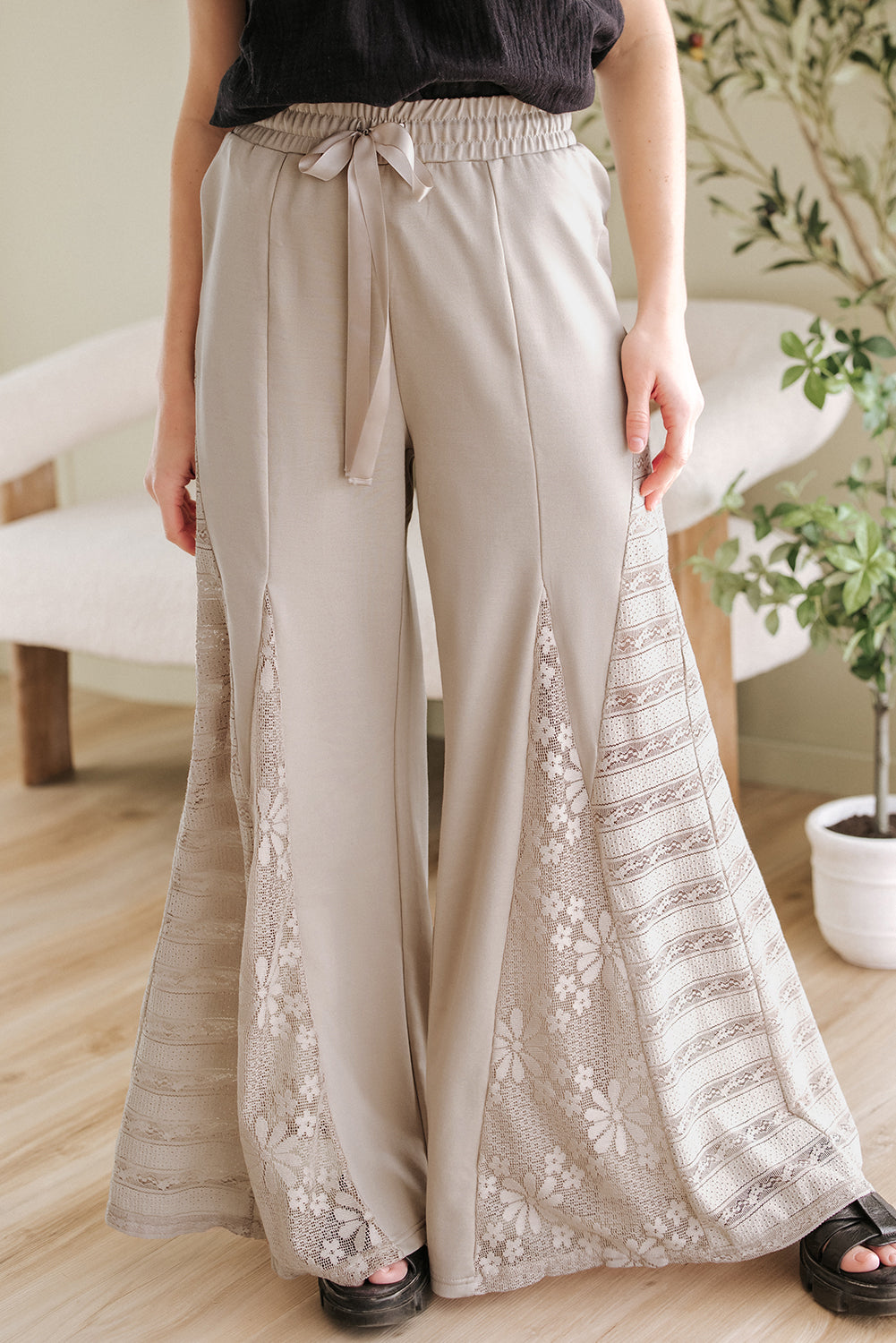 Smoke Gray Boho Lace Patchwork Wide Leg High Waist Pants - Premium Bottoms/Pants & Culotte from Ashes 2 Wildflowers Boutique, LLC- Just $32.55! Shop now at Ashes 2 Wildflowers Boutique, LLC