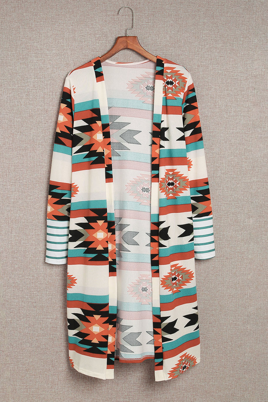 Multicolor Geometric Color Block Open Front Long Cardigan - Premium Tops from Momma Done Gone Crafty- Just $32.94! Shop now at Momma Done Gone Crafty