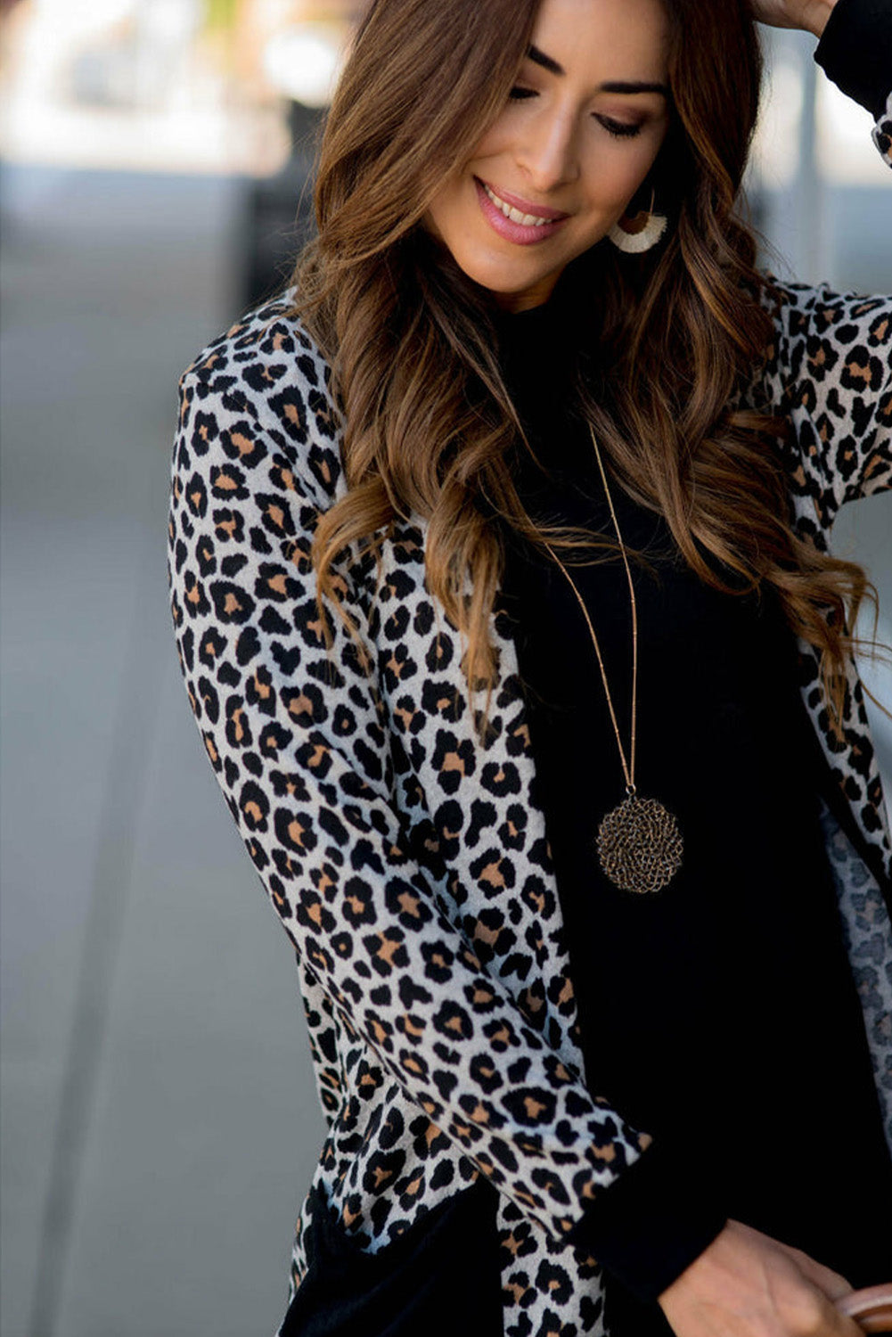 Black Leopard Patched Pocket Open Front Cardigan - Premium Sweaters & Cardigans/Cardigans from Momma Done Gone Crafty- Just $15.75! Shop now at Momma Done Gone Crafty