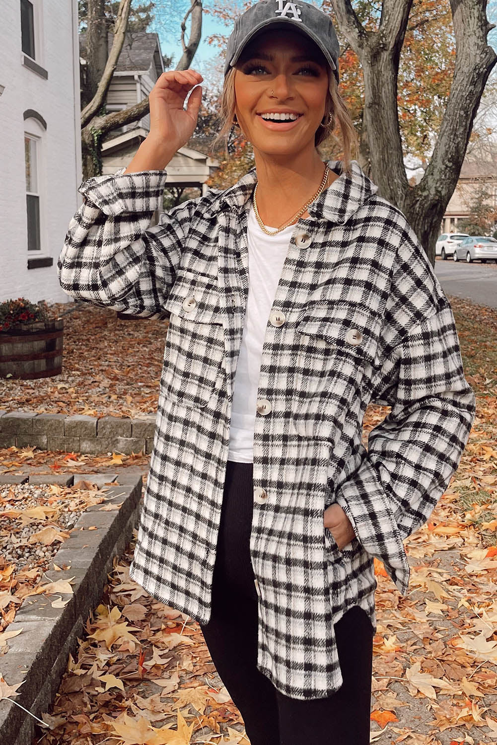 Black Plaid Print Chest Pockets Buttoned Tunic Shacket - Premium Outerwear from Momma Done Gone Crafty- Just $40.00! Shop now at Momma Done Gone Crafty