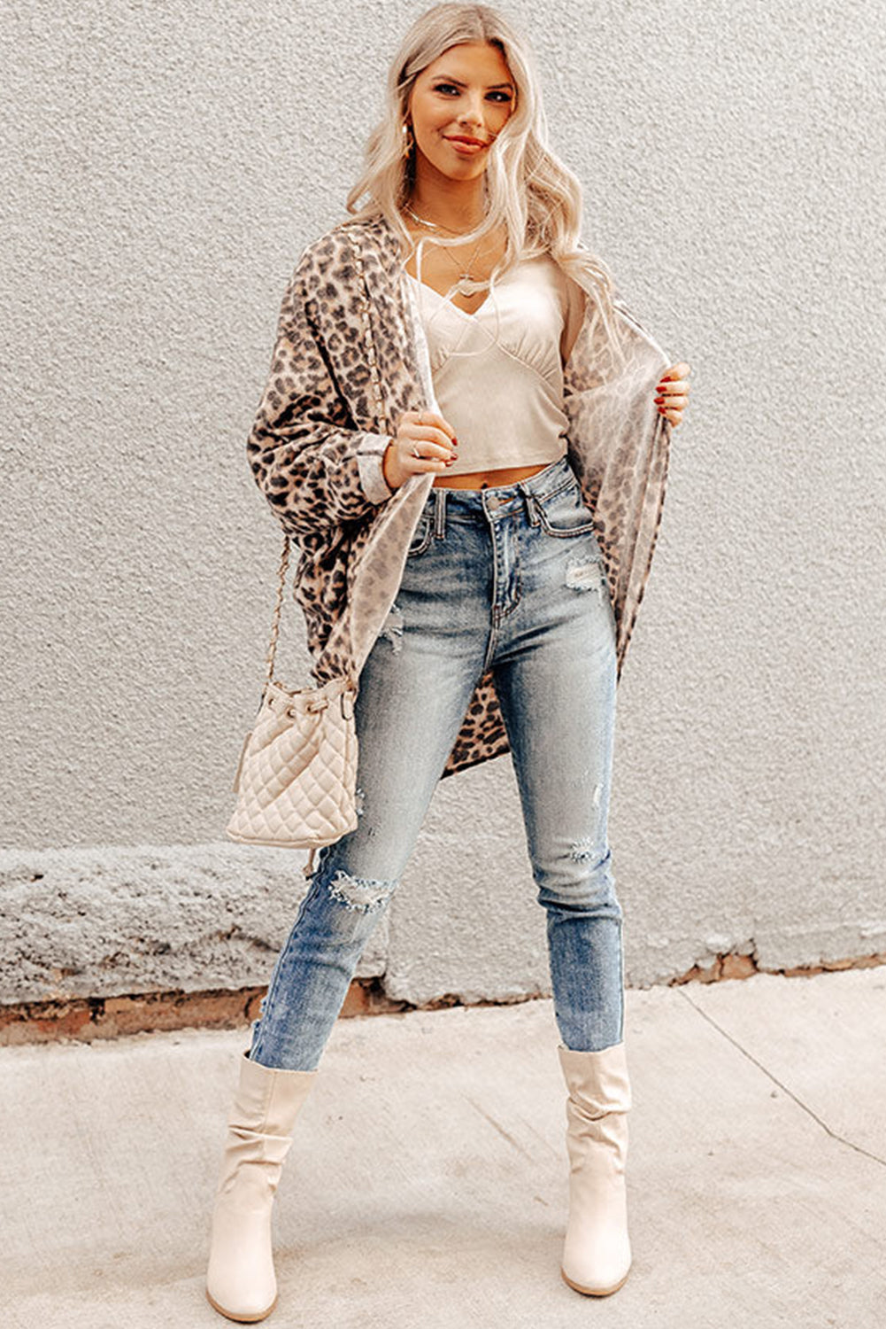 Khaki Leopard Print Batwing Sleeve Loose Tunic Cardigan - Premium Sweaters & Cardigans/Cardigans from Momma Done Gone Crafty- Just $13.20! Shop now at Momma Done Gone Crafty