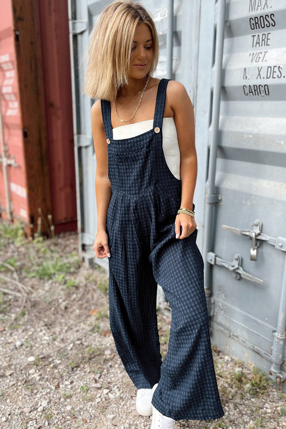 Sail Blue Plaid Print Buttoned Pocketed High Waist Overall - Premium Bottoms/Jumpsuits & Rompers from Ashes 2 Wildflowers Boutique, LLC- Just $34.93! Shop now at Ashes 2 Wildflowers Boutique, LLC