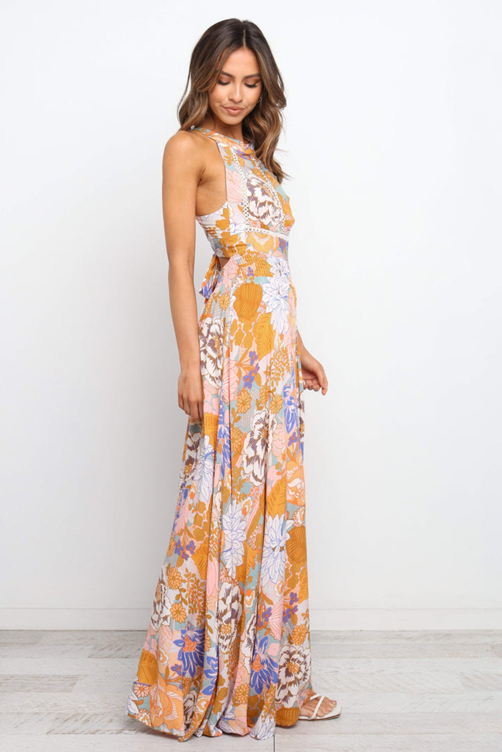 Orange Boho Floral Backless Lace up Sleeveless Maxi Dress - Premium Dresses/Maxi Dresses from Ashes 2 Wildflowers Boutique, LLC- Just $41.19! Shop now at Ashes 2 Wildflowers Boutique, LLC