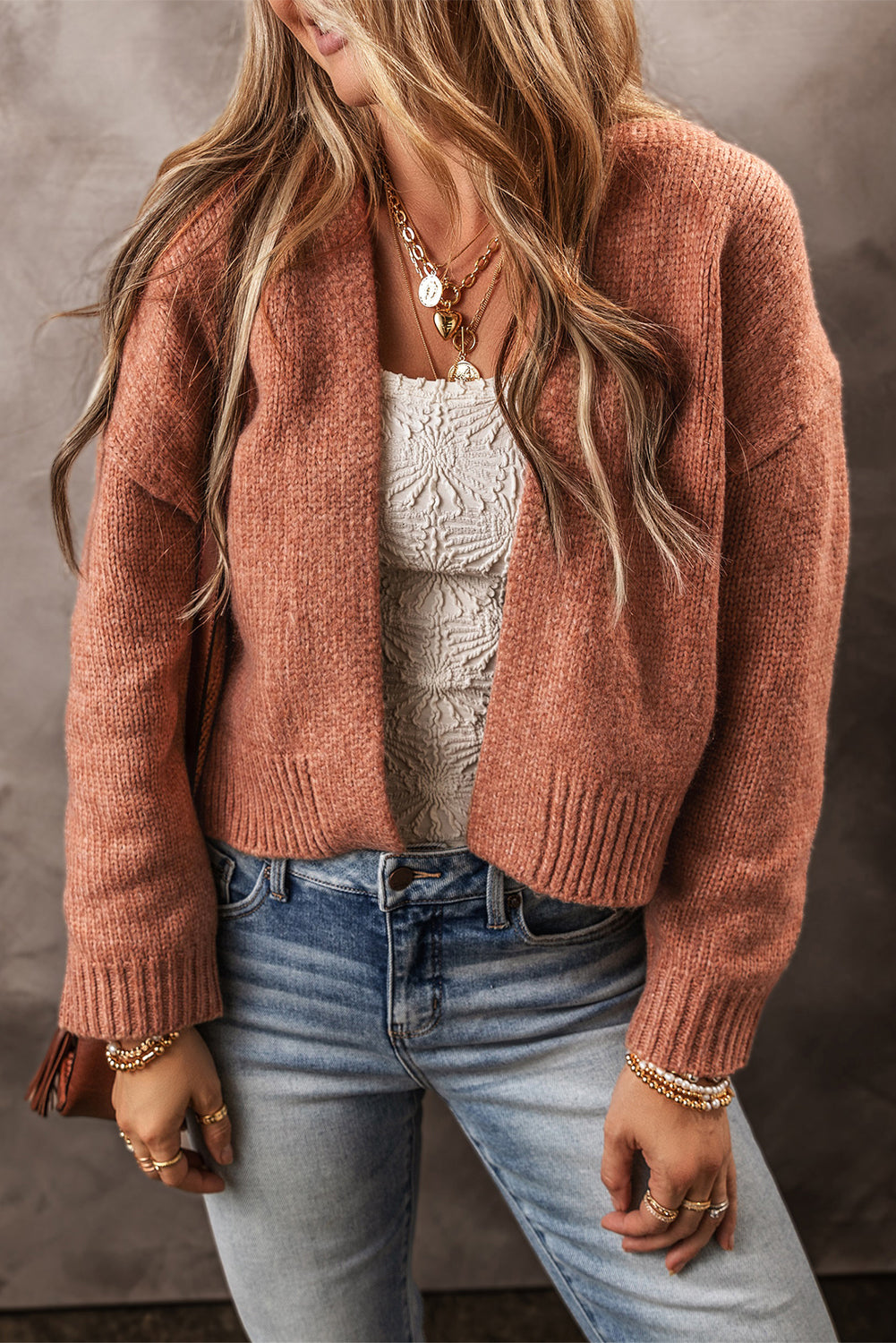 Light French Beige Drop Shoulder Open Front Cropped Cardigan - Premium Sweaters & Cardigans/Cardigans from Momma Done Gone Crafty- Just $34.80! Shop now at Momma Done Gone Crafty