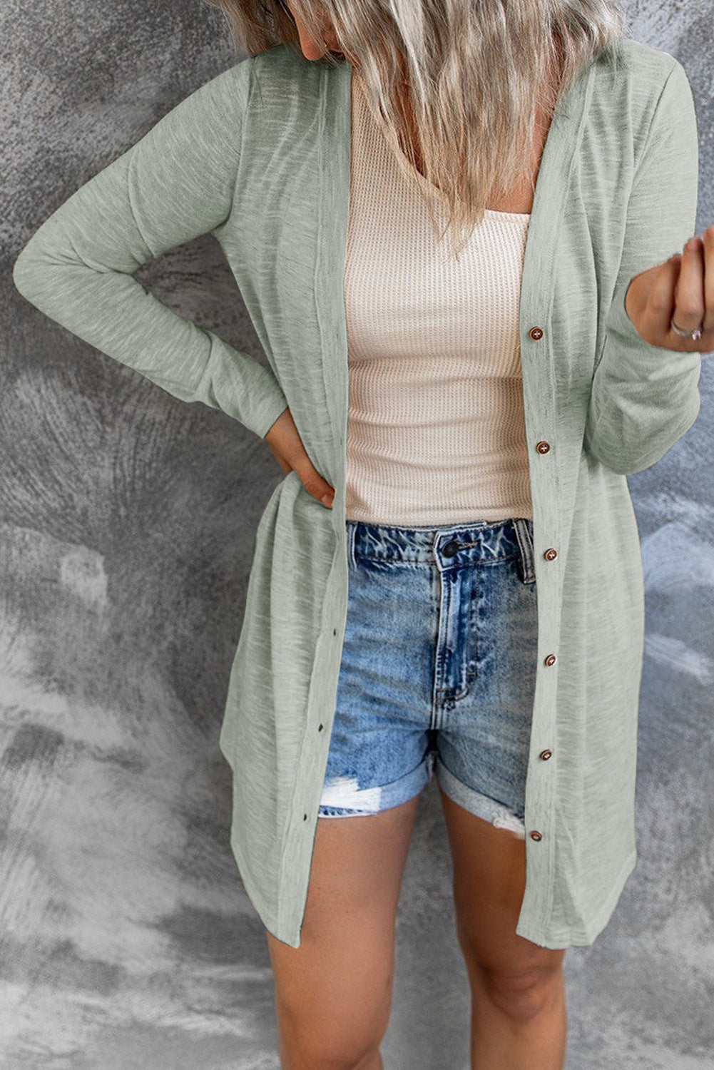 Solid Color Open-Front Buttons Cardigan - Premium Tops from Momma Done Gone Crafty- Just $19.80! Shop now at Momma Done Gone Crafty
